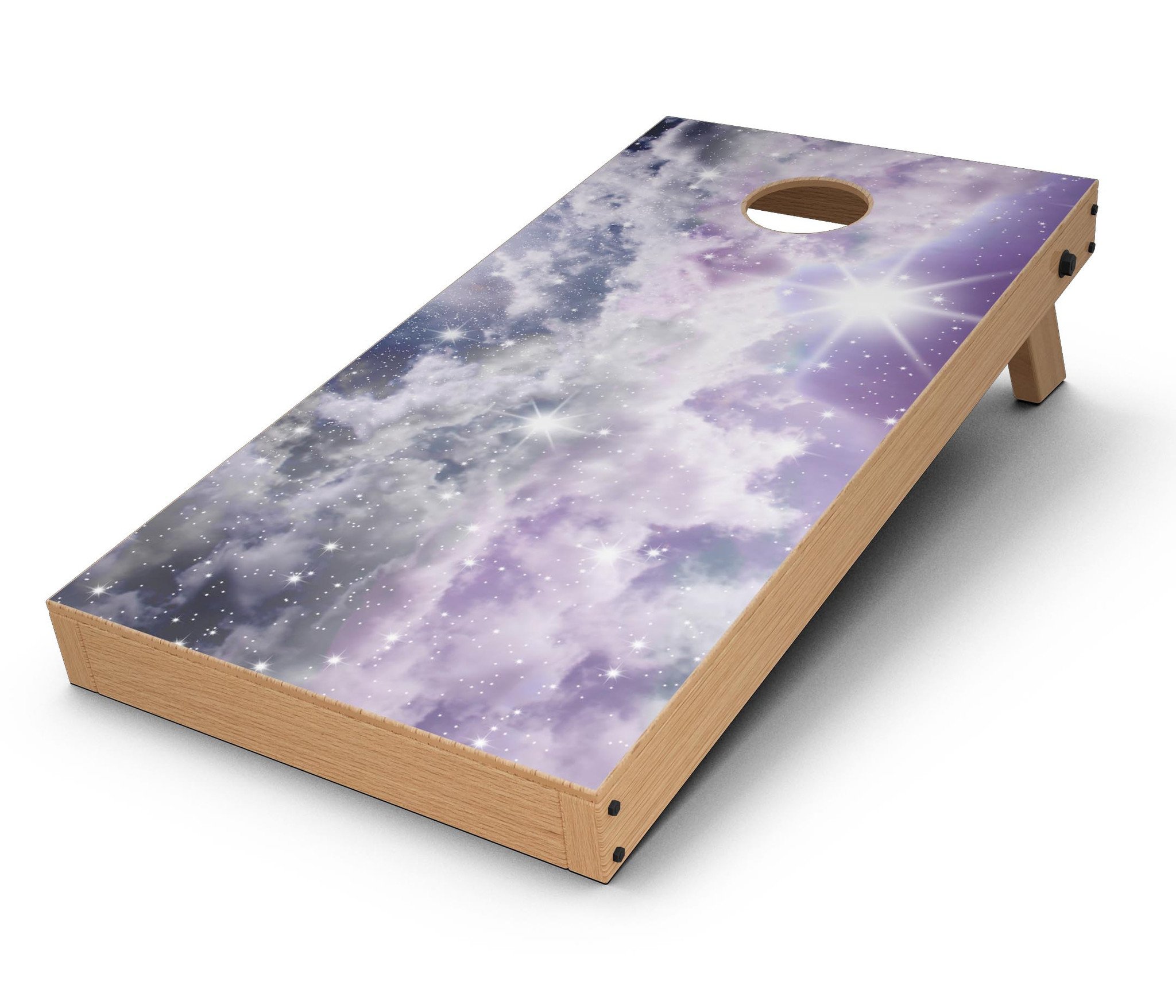 Sparkly Space CornHole Board Skin Decal Kit showcasing vibrant designs for Cornhole boards, featuring easy application and premium vinyl material.