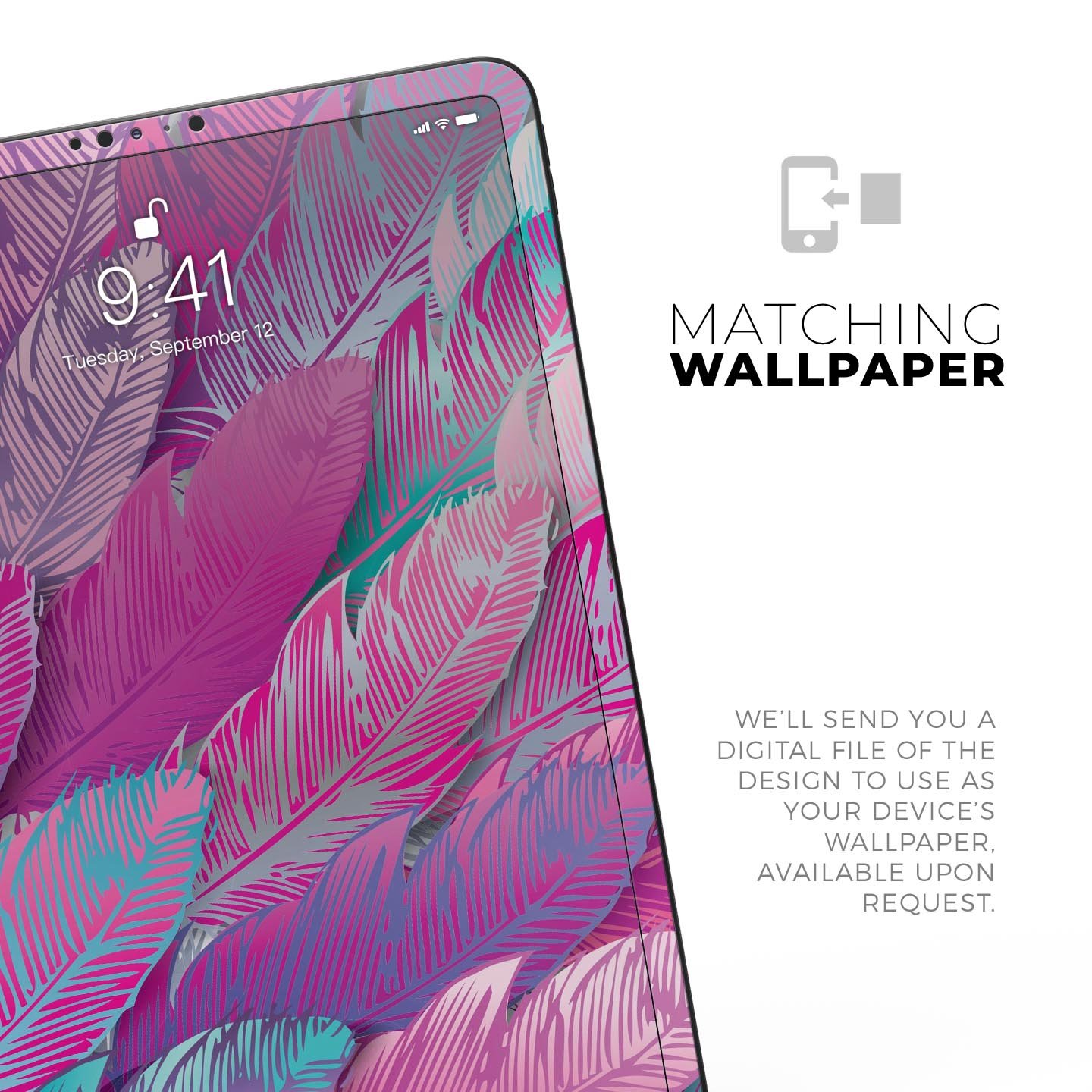 Colorful feather-patterned device wallpaper.