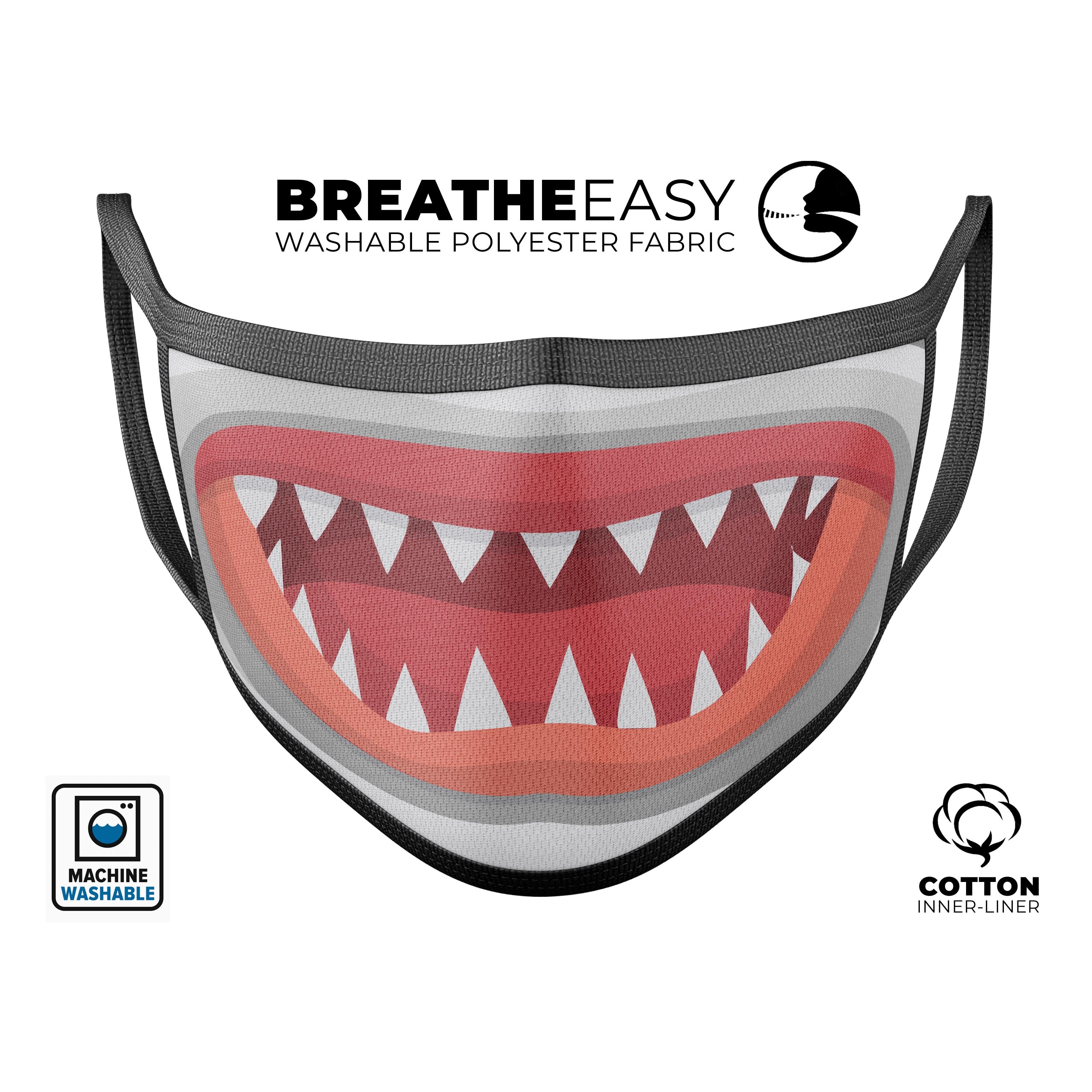 Spiked Cartoon Shark Tooth V1 mouth cover featuring vibrant colors and a unique design, made in the USA.