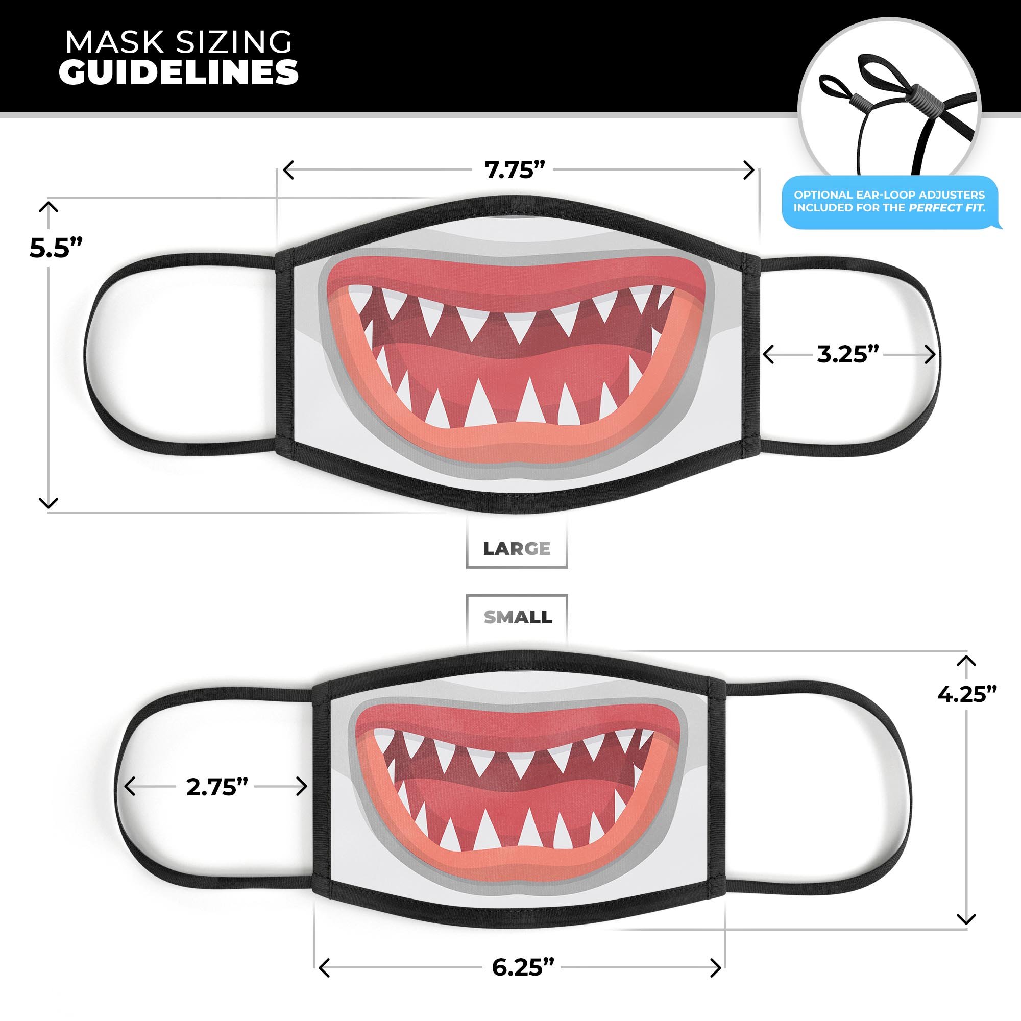 Spiked Cartoon Shark Tooth V1 mouth cover featuring vibrant colors and a unique design, made in the USA.