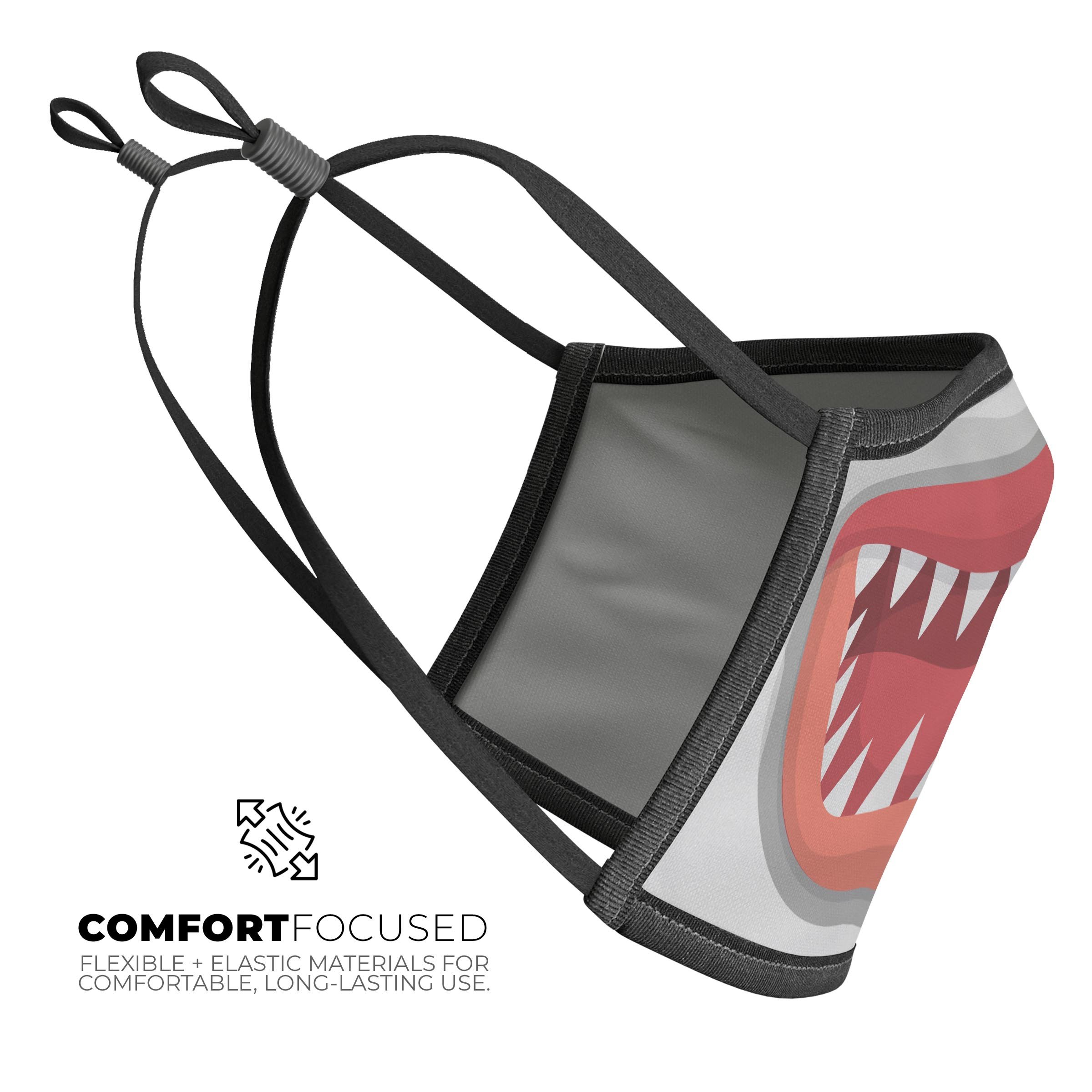 Spiked Cartoon Shark Tooth V1 mouth cover featuring vibrant colors and a unique design, made in the USA.