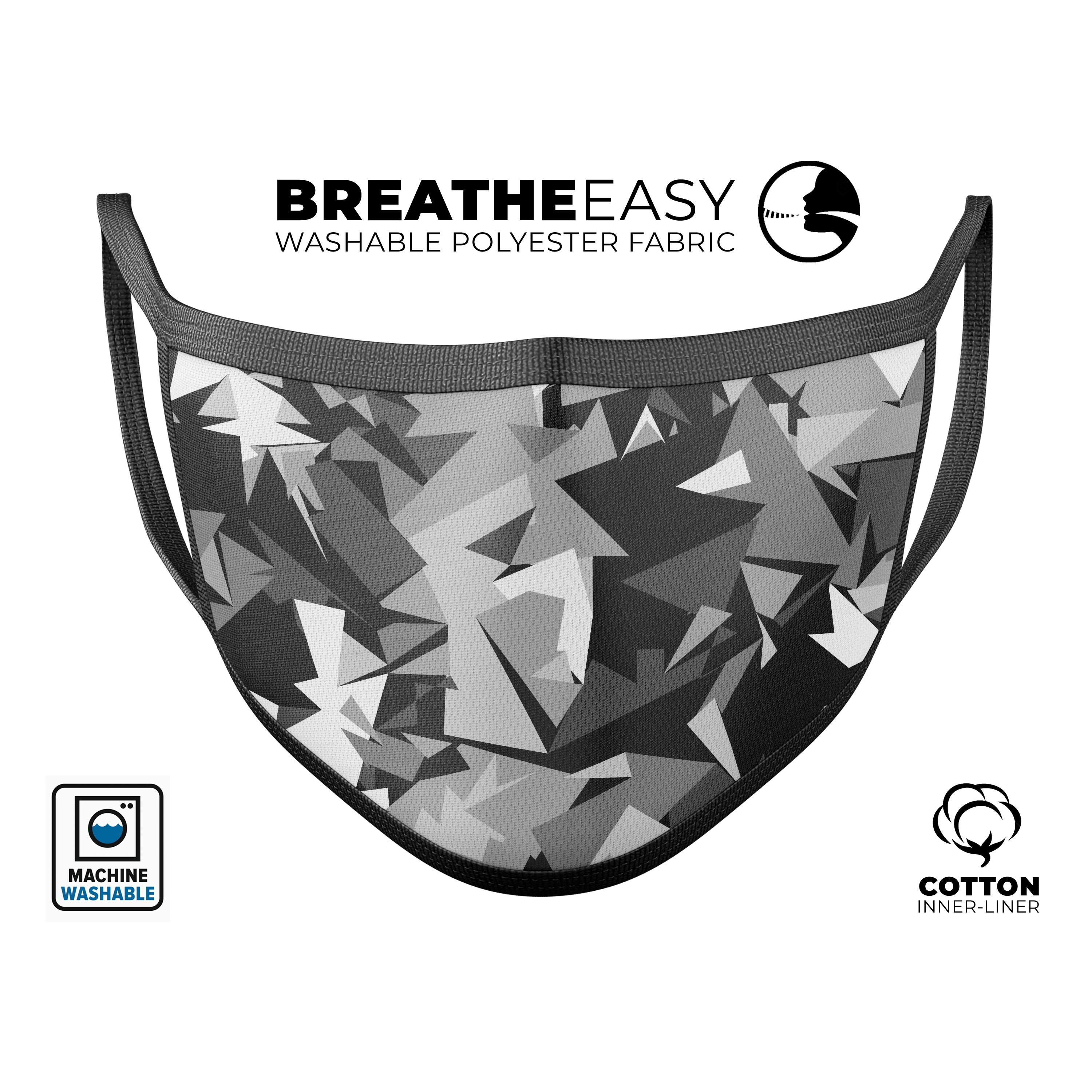 Spiked Modern Black Camouflage mouth cover, showcasing a stylish design with adjustable ear loops and a comfortable cotton interior.