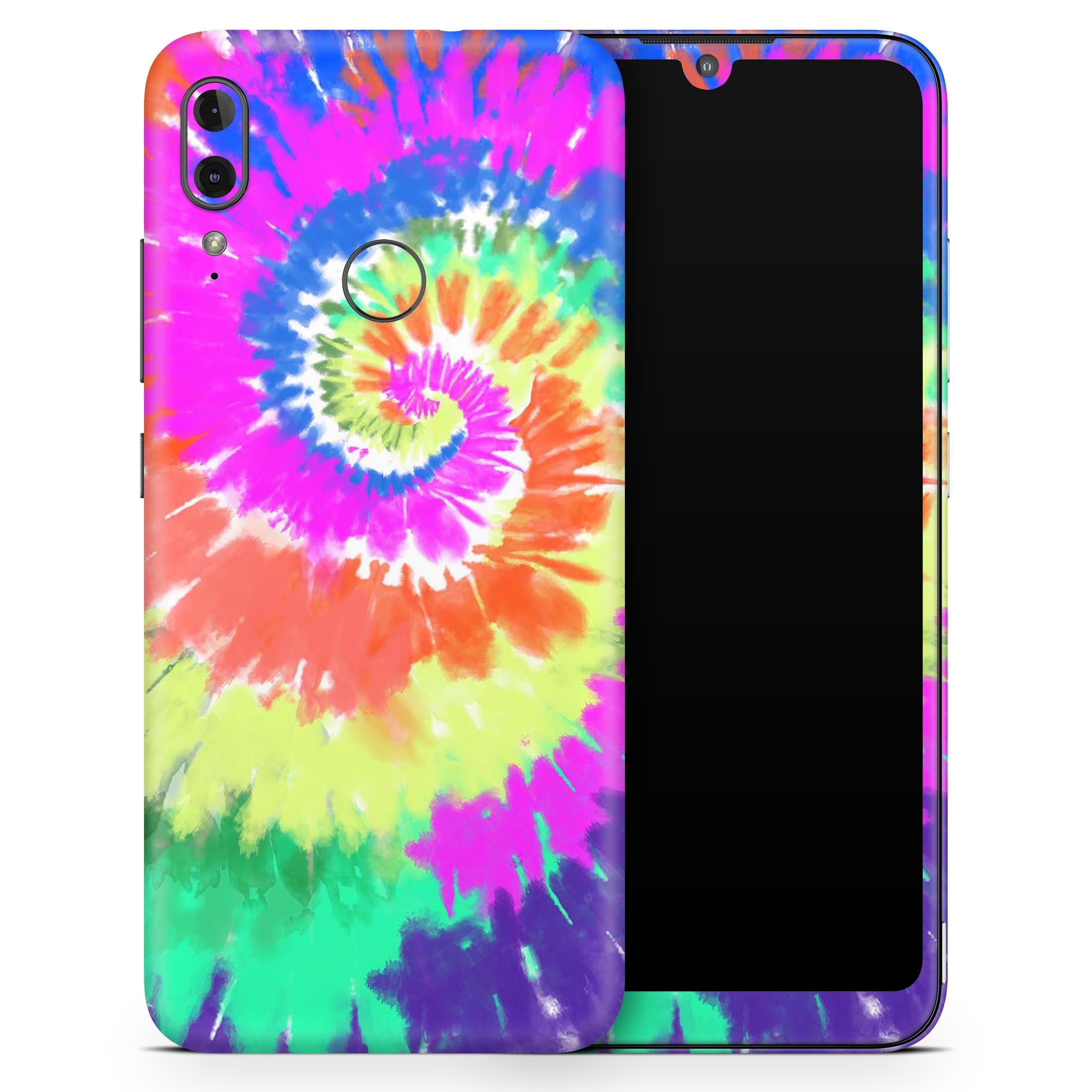 Spiral Tie Dye V1 skin decal wrap kit for Motorola phones, showcasing vibrant colors and a sleek design.