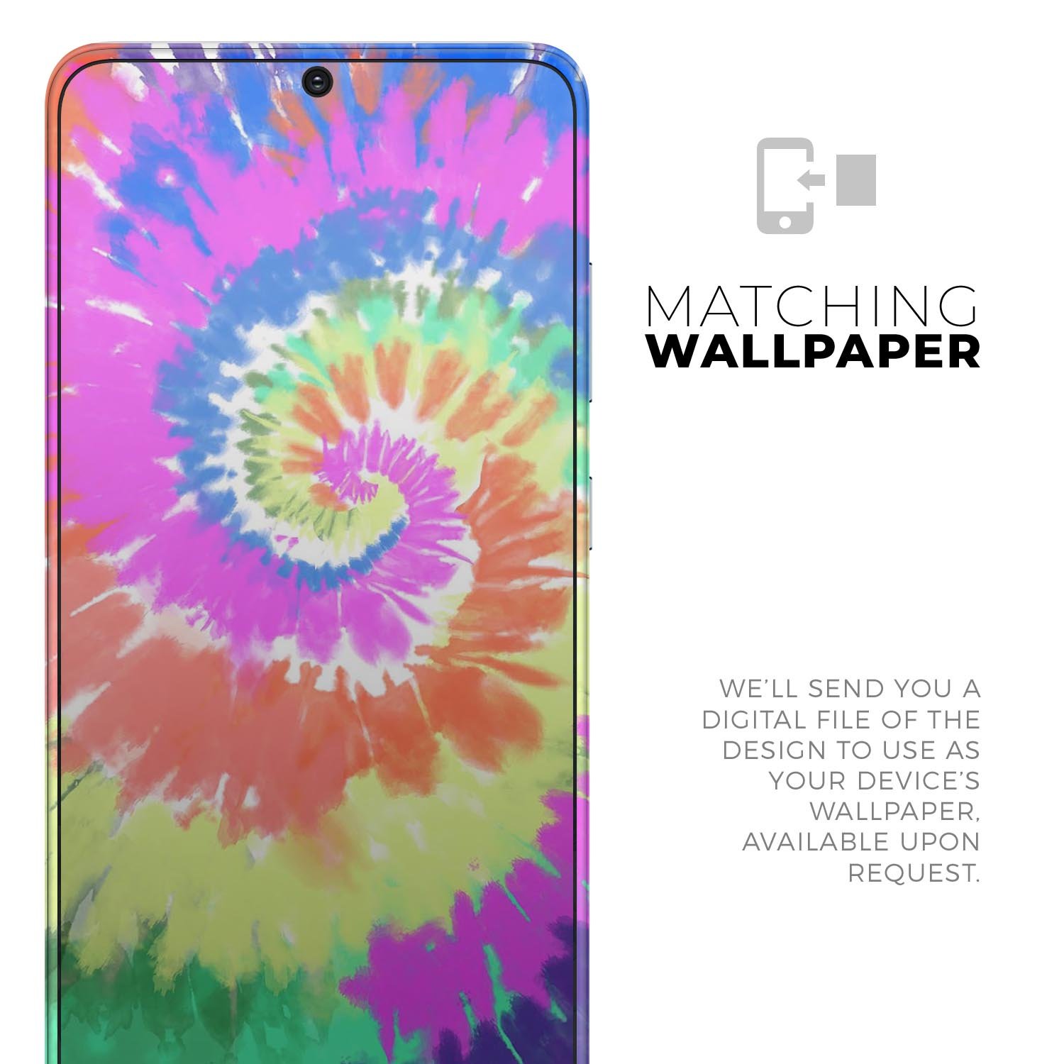Spiral Tie Dye V1 skin decal wrap kit for Samsung Galaxy, showcasing vibrant colors and a sleek design that fits snugly on the phone.