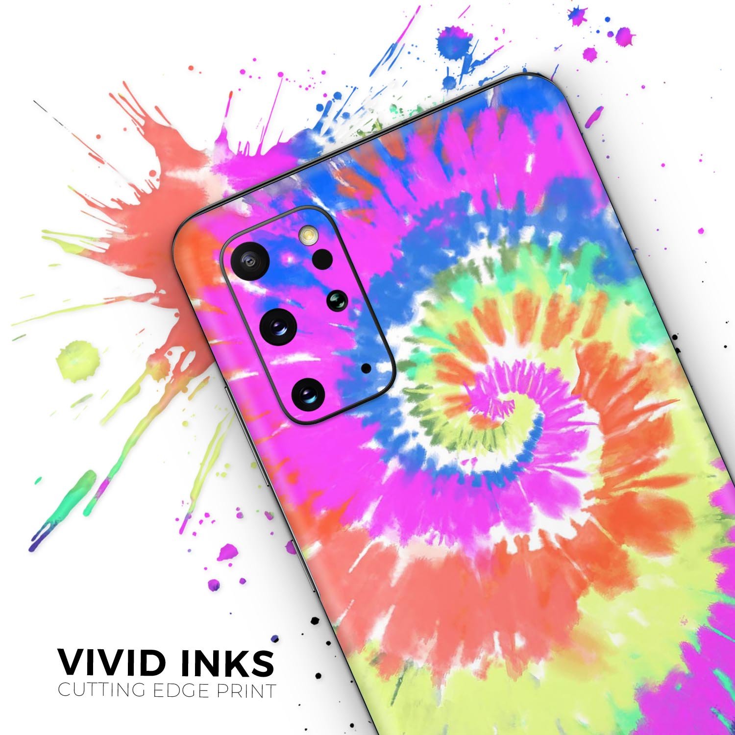 Spiral Tie Dye V1 skin decal wrap kit for Samsung Galaxy, showcasing vibrant colors and a sleek design that fits snugly on the phone.