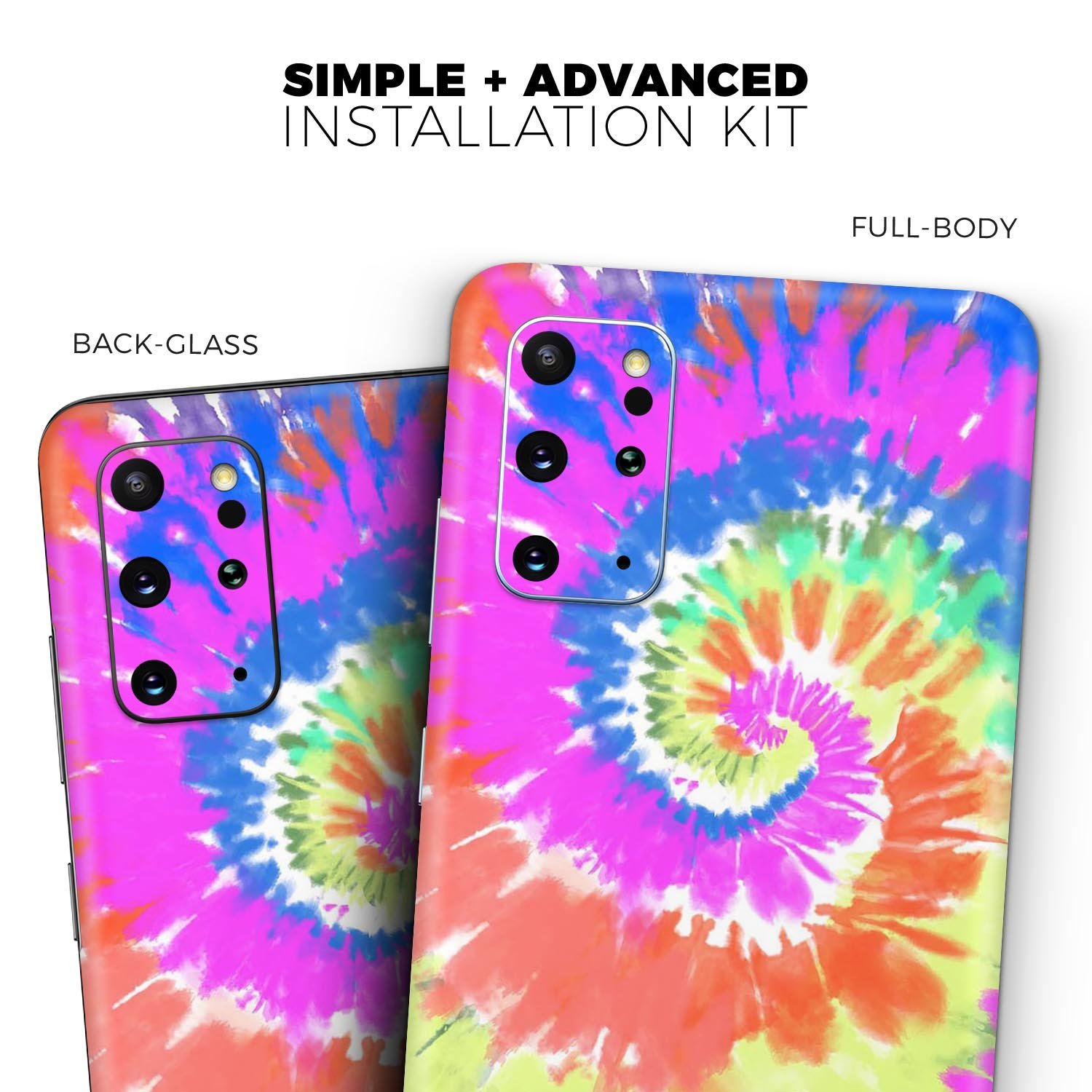 Spiral Tie Dye V1 skin decal wrap kit for Samsung Galaxy, showcasing vibrant colors and a sleek design that fits snugly on the phone.