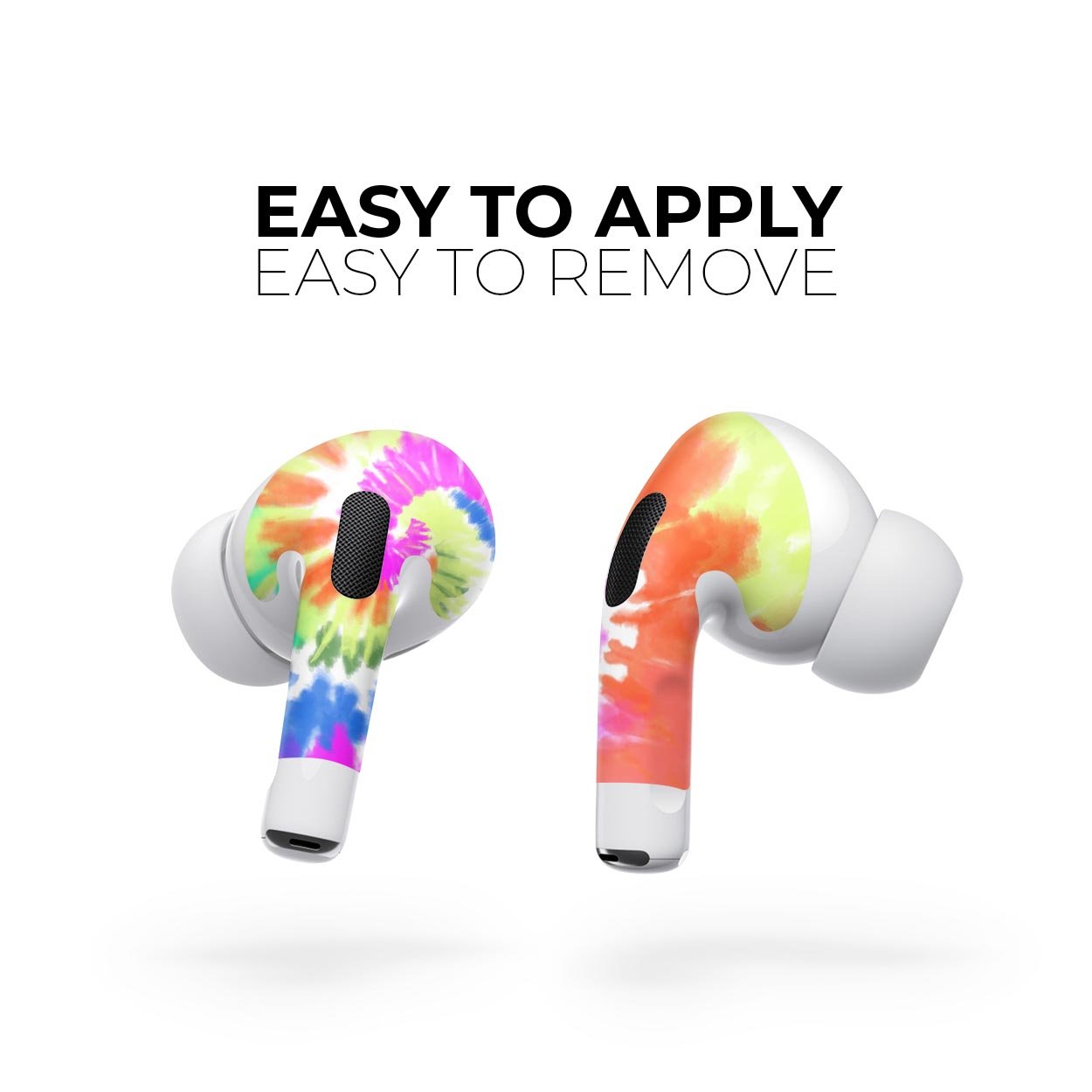 Spiral Tie Dye V1 skin decal wrap kit for Apple AirPods Pro, showcasing vibrant colors and a sleek design.