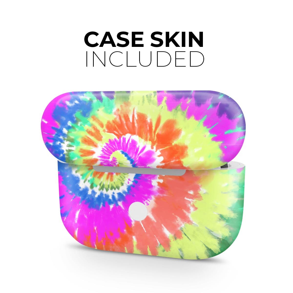 Spiral Tie Dye V1 skin decal wrap kit for Apple AirPods Pro, showcasing vibrant colors and a sleek design.