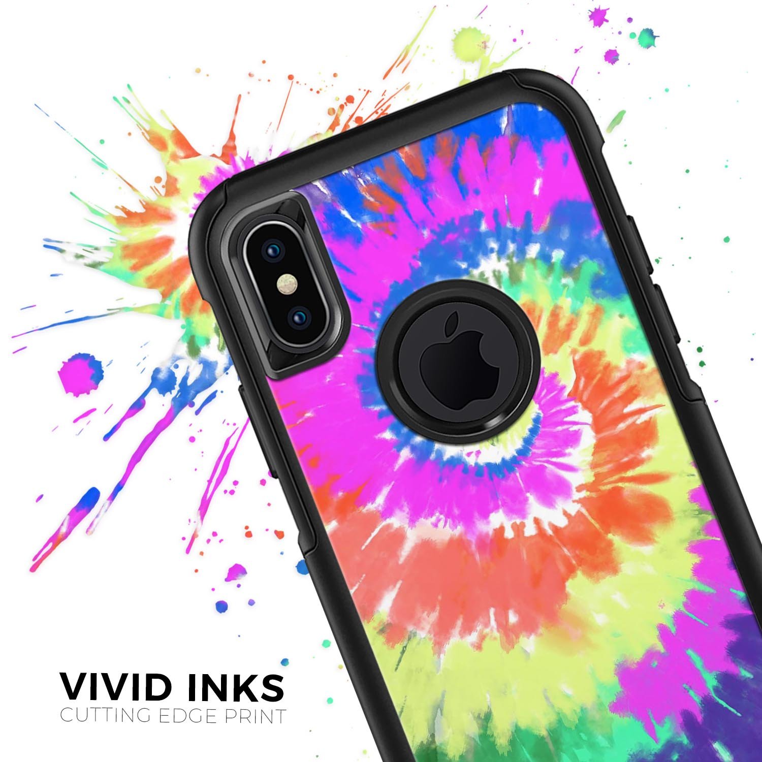 Spiral Tie Dye V1 Skin Kit for iPhone OtterBox Cases featuring vibrant colors and patterns.