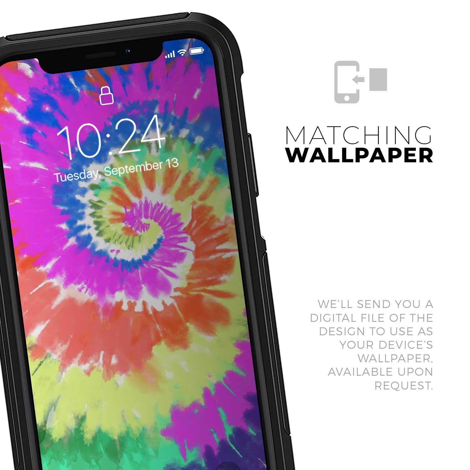 Spiral Tie Dye V1 Skin Kit for iPhone OtterBox Cases featuring vibrant colors and patterns.