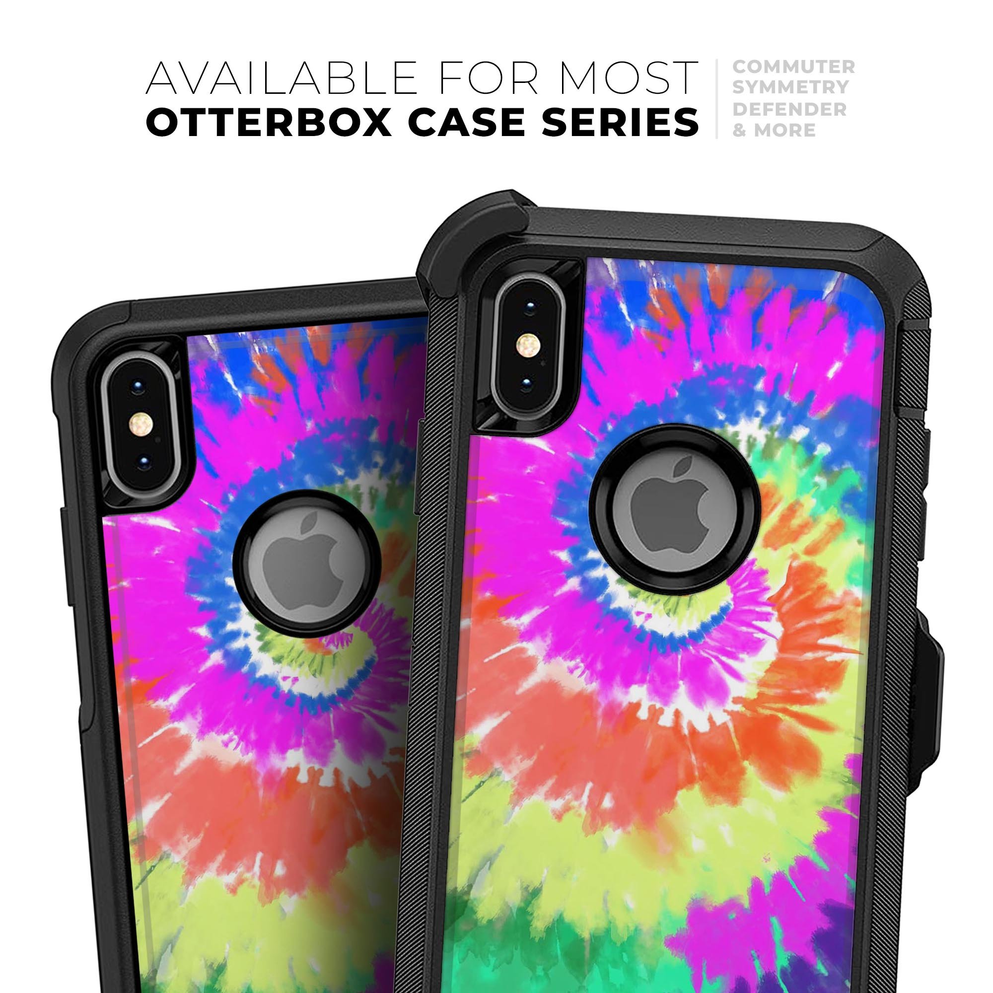 Spiral Tie Dye V1 Skin Kit for iPhone OtterBox Cases featuring vibrant colors and patterns.