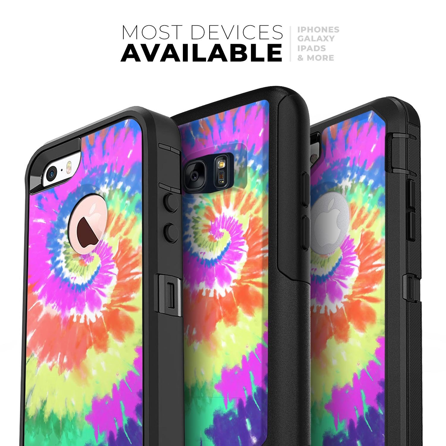 Spiral Tie Dye V1 Skin Kit for iPhone OtterBox Cases featuring vibrant colors and patterns.