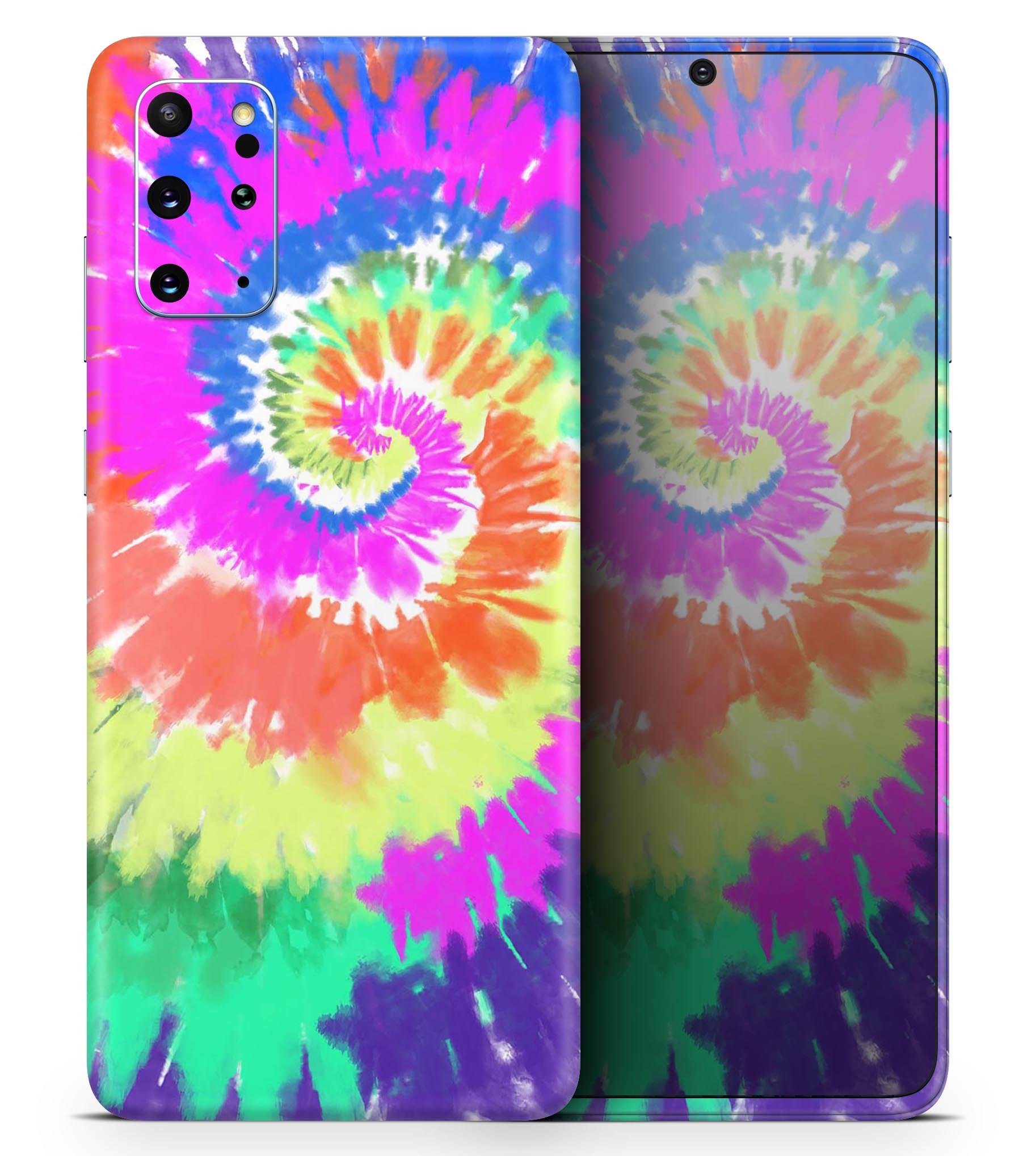 Spiral Tie Dye V1 skin for Samsung Galaxy S20, showcasing vibrant colors and unique design.