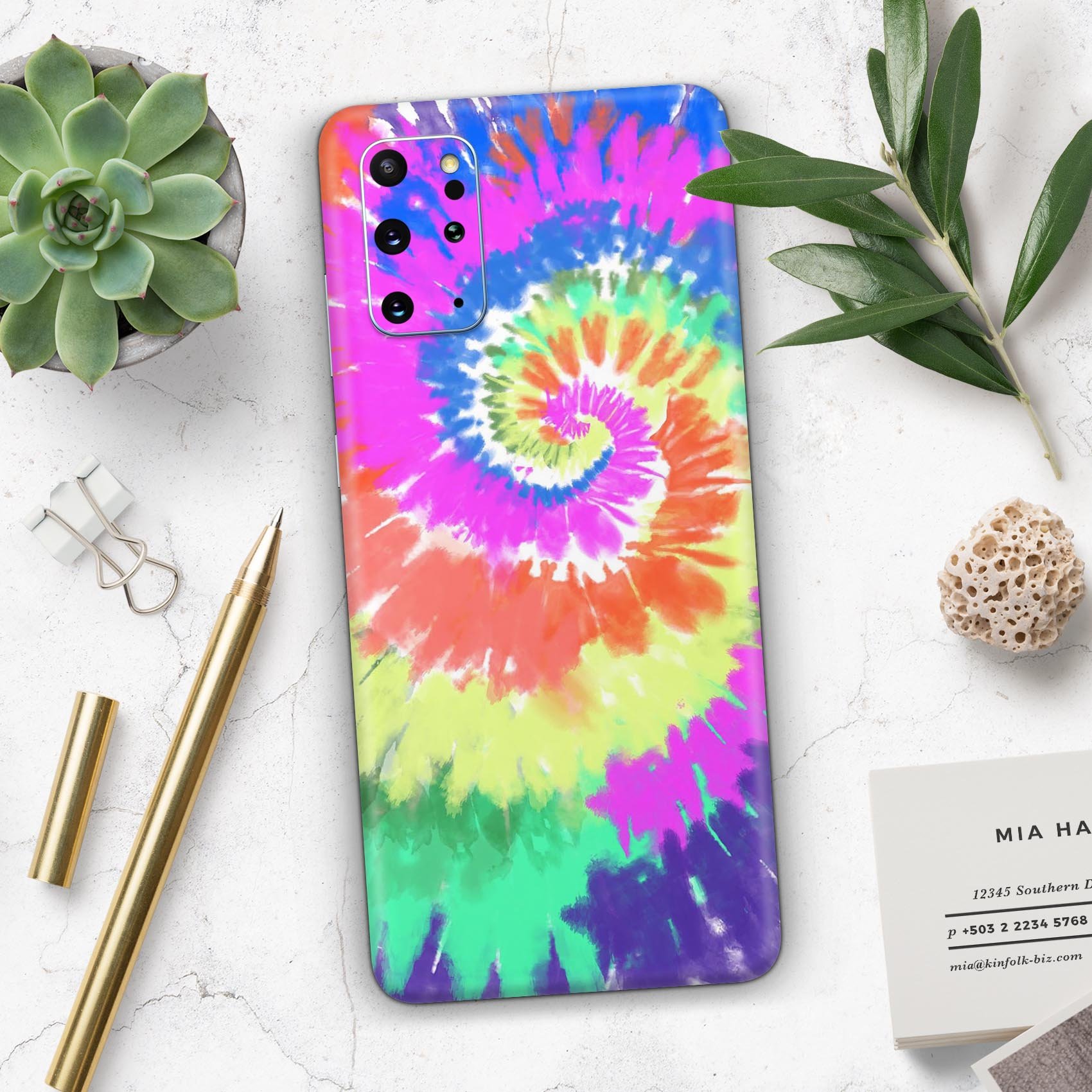 Spiral Tie Dye V1 skin for Samsung Galaxy S20, showcasing vibrant colors and unique design.