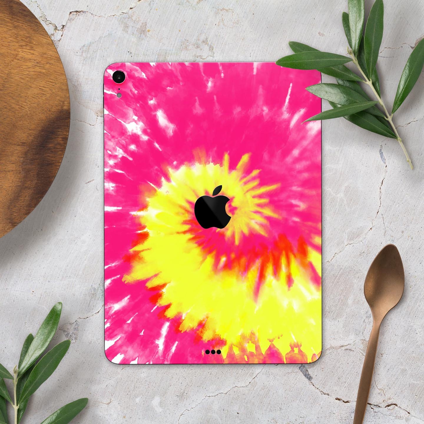 Spiral Tie Dye V2 Full Body Skin Decal for Apple iPad Pro 12.9, showcasing vibrant colors and a sleek design.