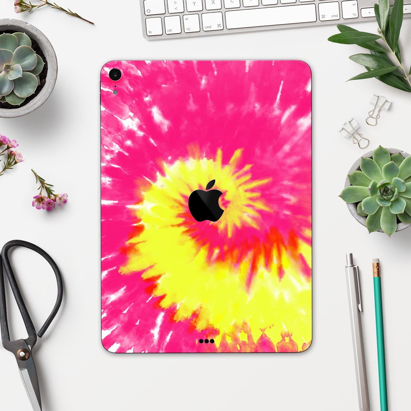 Spiral Tie Dye V2 Full Body Skin Decal for Apple iPad Pro 12.9, showcasing vibrant colors and a sleek design.