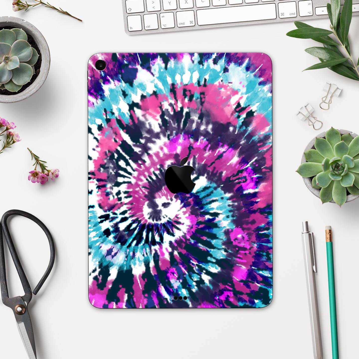 Spiral Tie Dye V3 skin decal for Apple iPad Pro 12.9", showcasing vibrant colors and a sleek design.