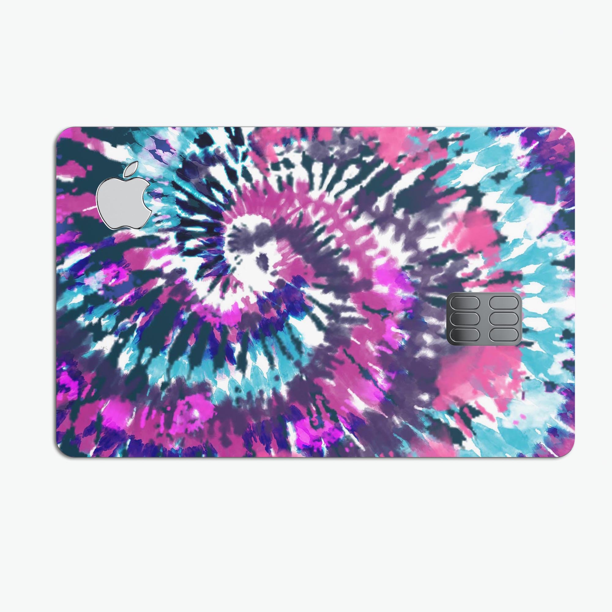 Spiral Tie Dye V3 decal skin for Apple Card, showcasing vibrant colors and premium vinyl material.
