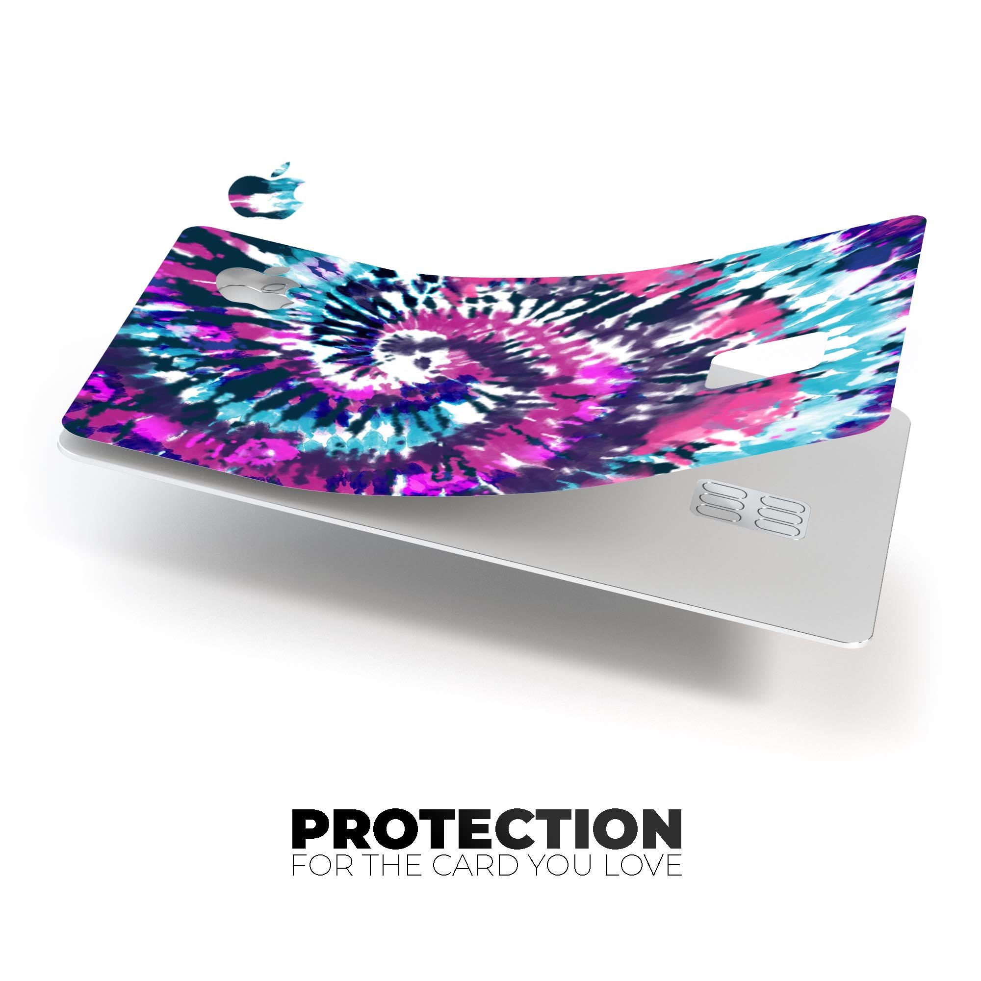 Spiral Tie Dye V3 decal skin for Apple Card, showcasing vibrant colors and premium vinyl material.