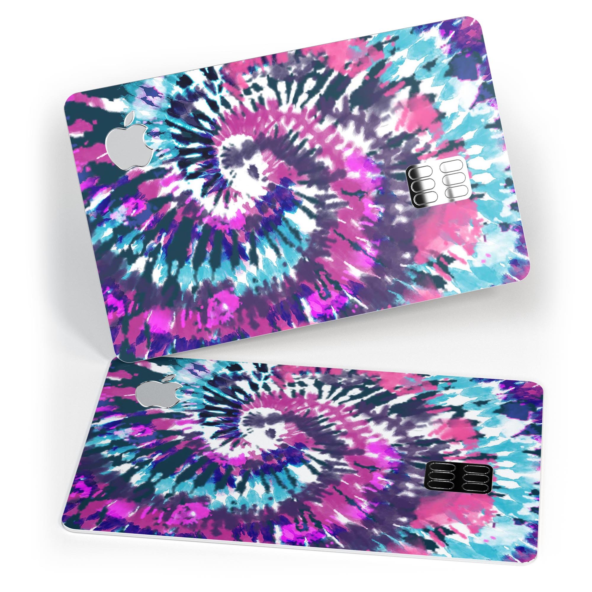 Spiral Tie Dye V3 decal skin for Apple Card, showcasing vibrant colors and premium vinyl material.