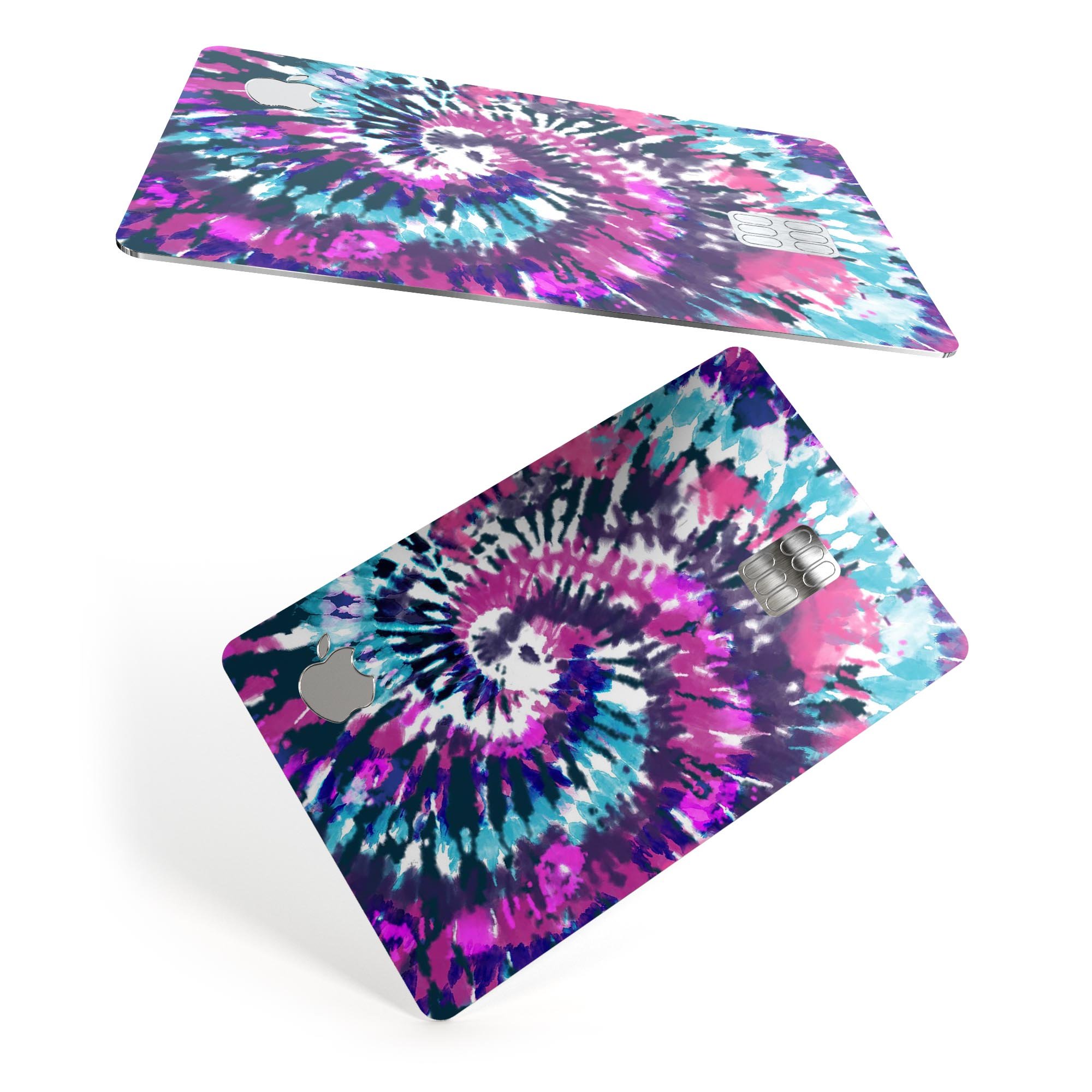 Spiral Tie Dye V3 decal skin for Apple Card, showcasing vibrant colors and premium vinyl material.