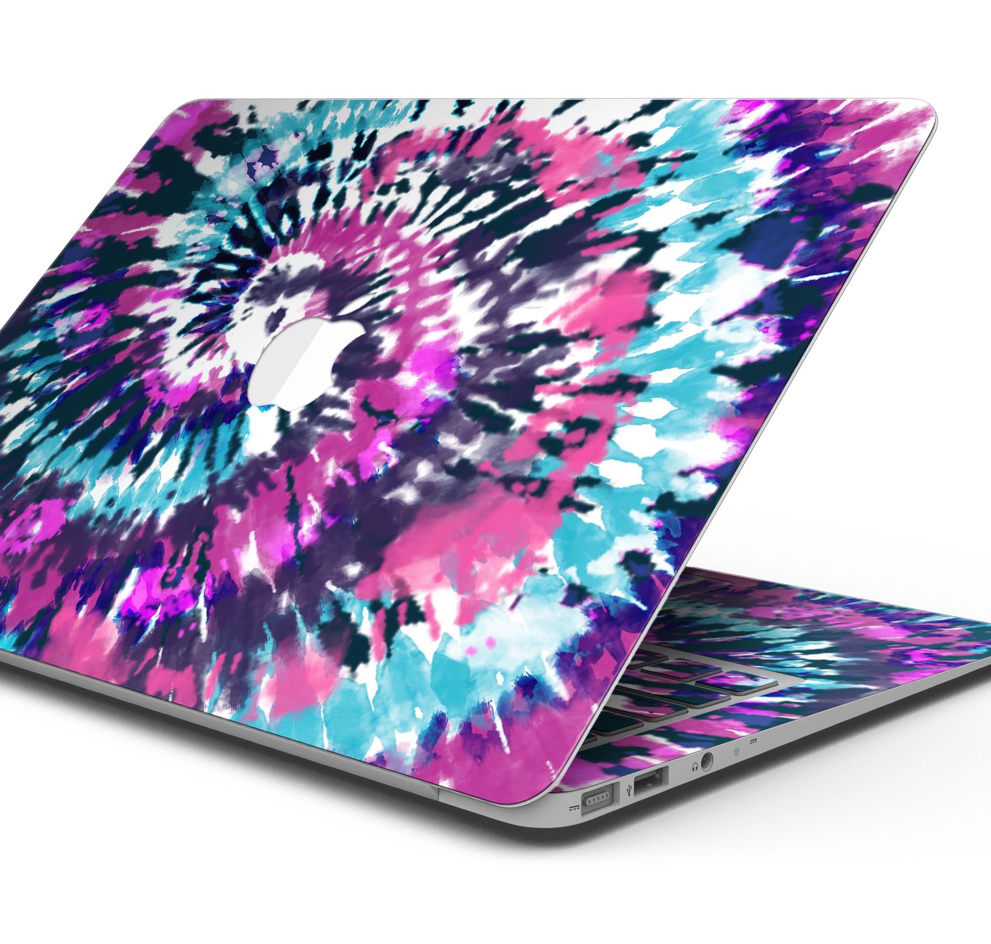Spiral Tie Dye V3 skin decal wrap kit for Apple MacBook, showcasing vibrant colors and a sleek design.