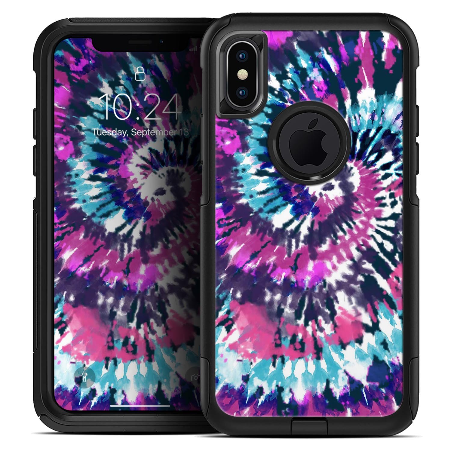 Spiral Tie Dye V3 Skin Kit for iPhone OtterBox Cases featuring vibrant colors and a stylish design.