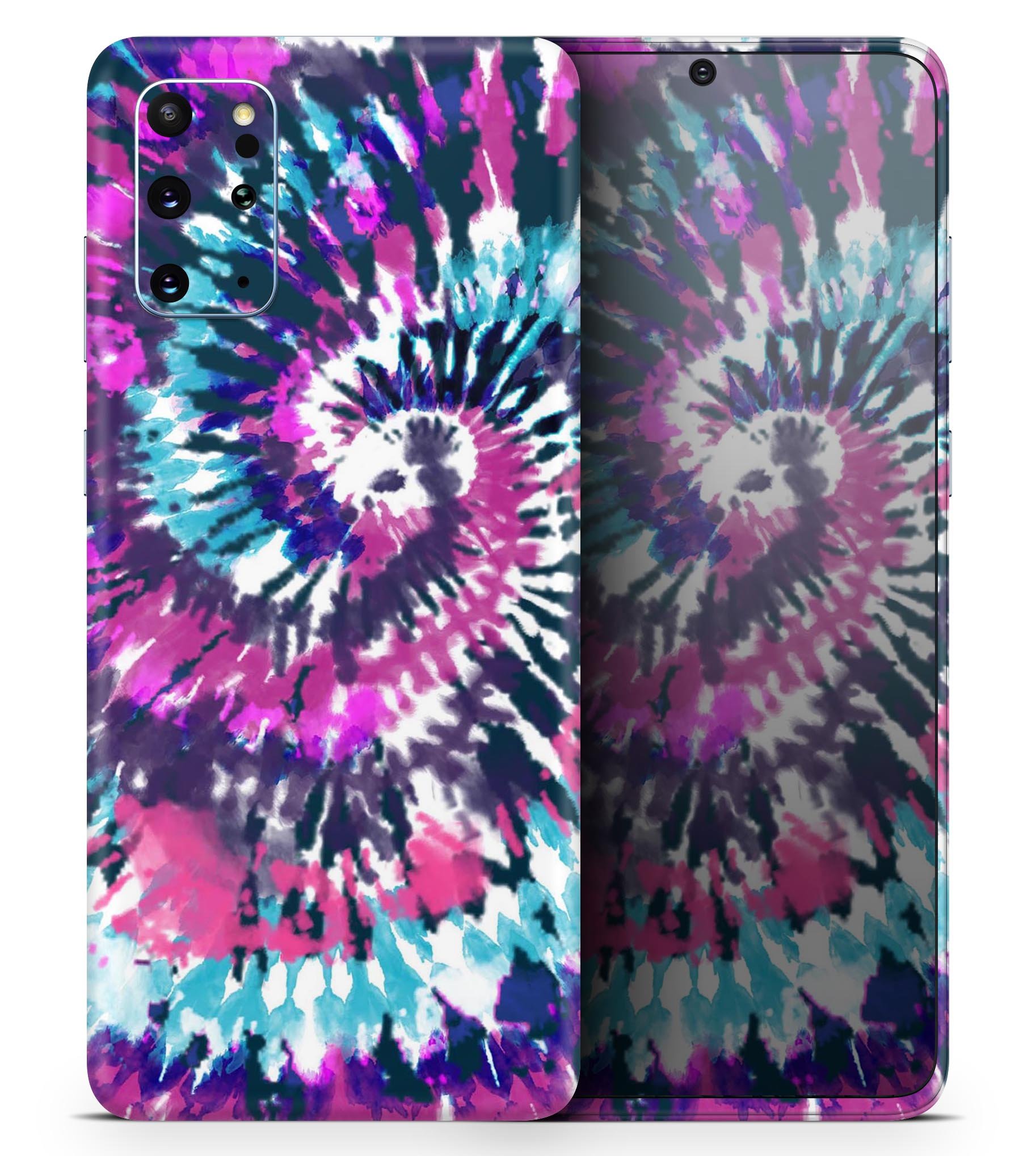 Spiral Tie Dye V3 skin for Samsung Galaxy S20, showcasing vibrant colors and stylish design.