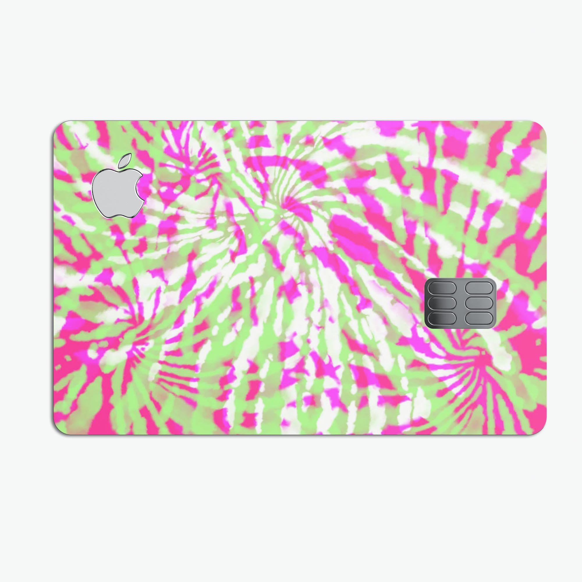 Spiral Tie Dye V4 decal skin for Apple Card, showcasing vibrant colors and premium vinyl material.