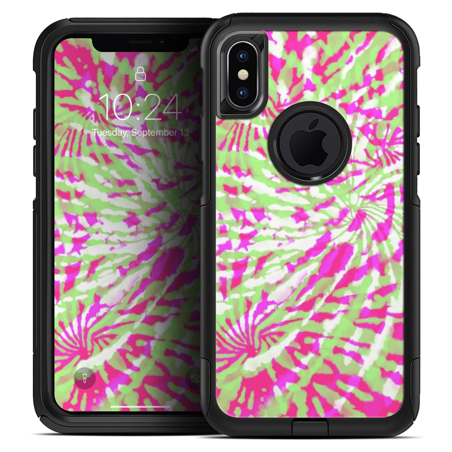 Spiral Tie Dye V4 Skin Kit for iPhone OtterBox Cases featuring vibrant colors and premium 3M material.