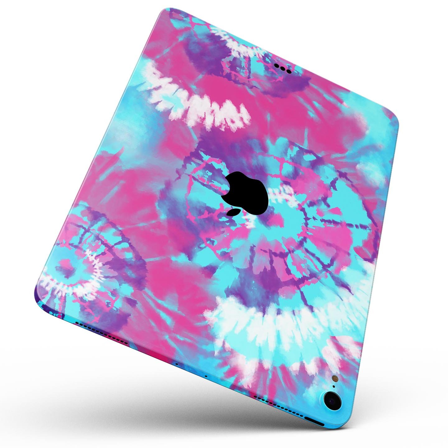 Spiral Tie Dye V5 Full Body Skin Decal for Apple iPad Pro 12.9", showcasing vibrant colors and unique design.