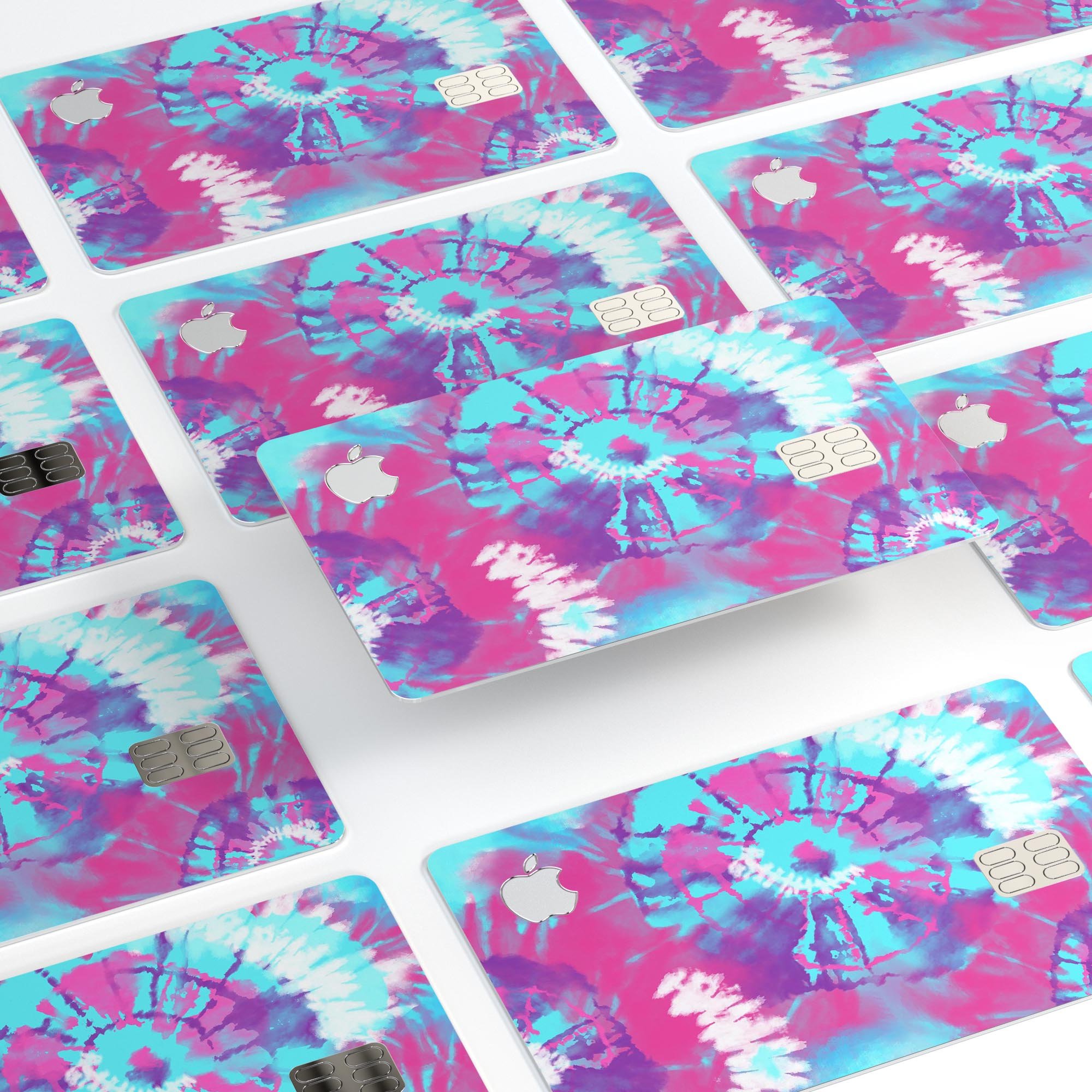 Spiral Tie Dye V5 decal skin for Apple Card, showcasing vibrant colors and premium vinyl material.