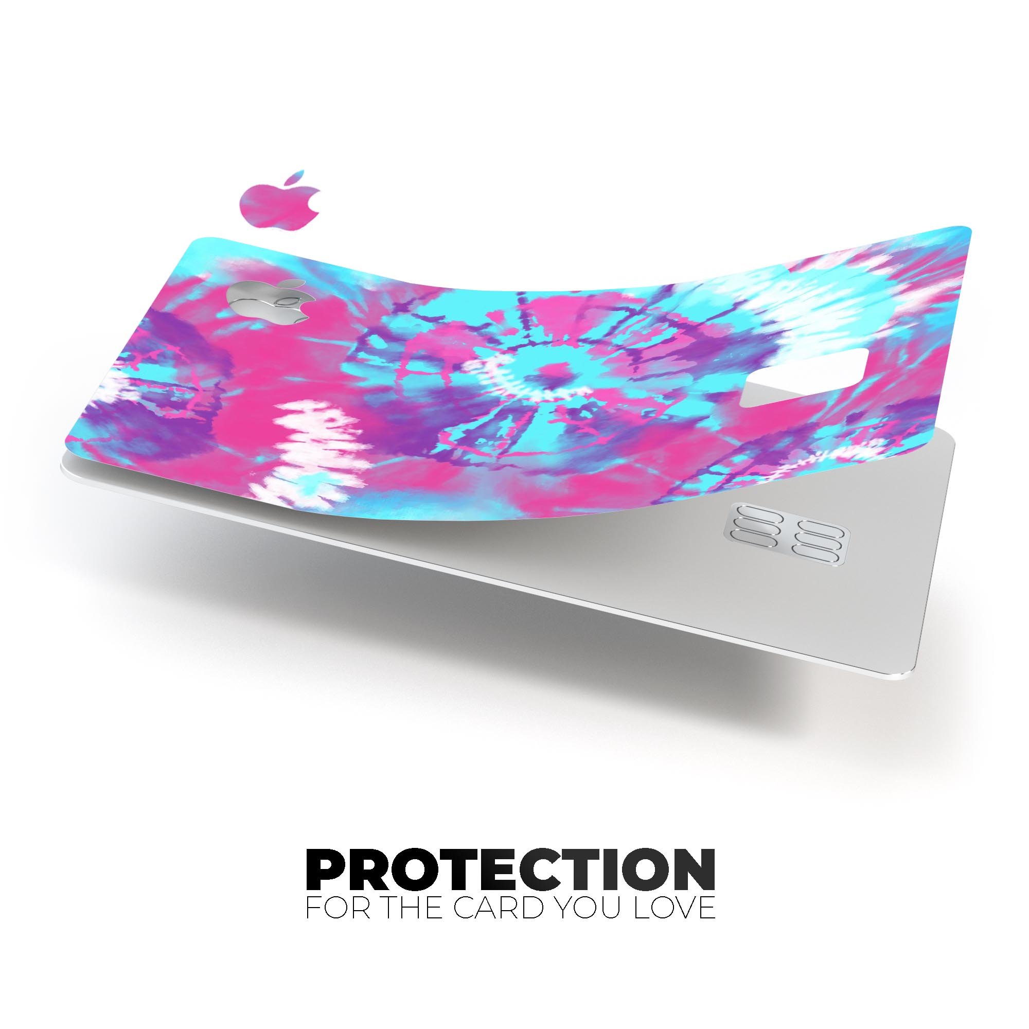 Spiral Tie Dye V5 decal skin for Apple Card, showcasing vibrant colors and premium vinyl material.