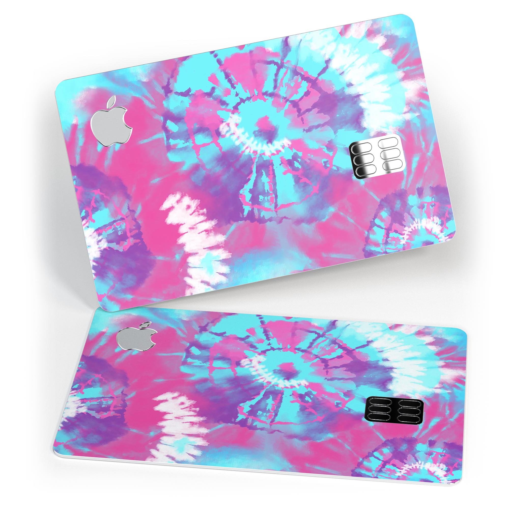 Spiral Tie Dye V5 decal skin for Apple Card, showcasing vibrant colors and premium vinyl material.