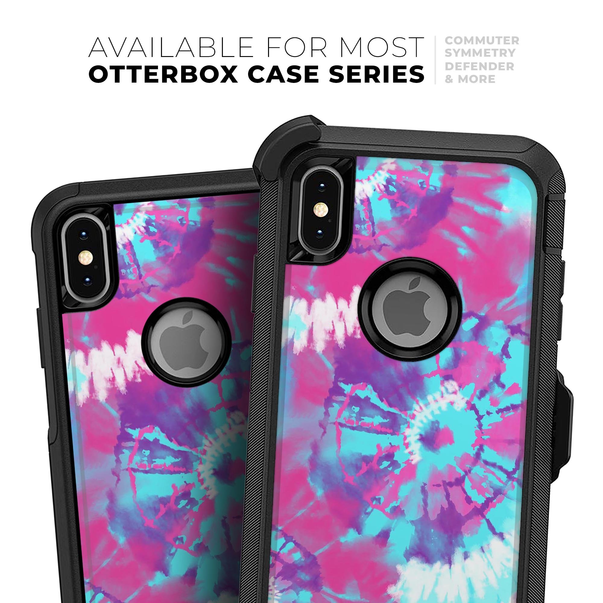 Spiral Tie Dye V5 Skin Kit for iPhone OtterBox Cases featuring vibrant colors and a stylish design.