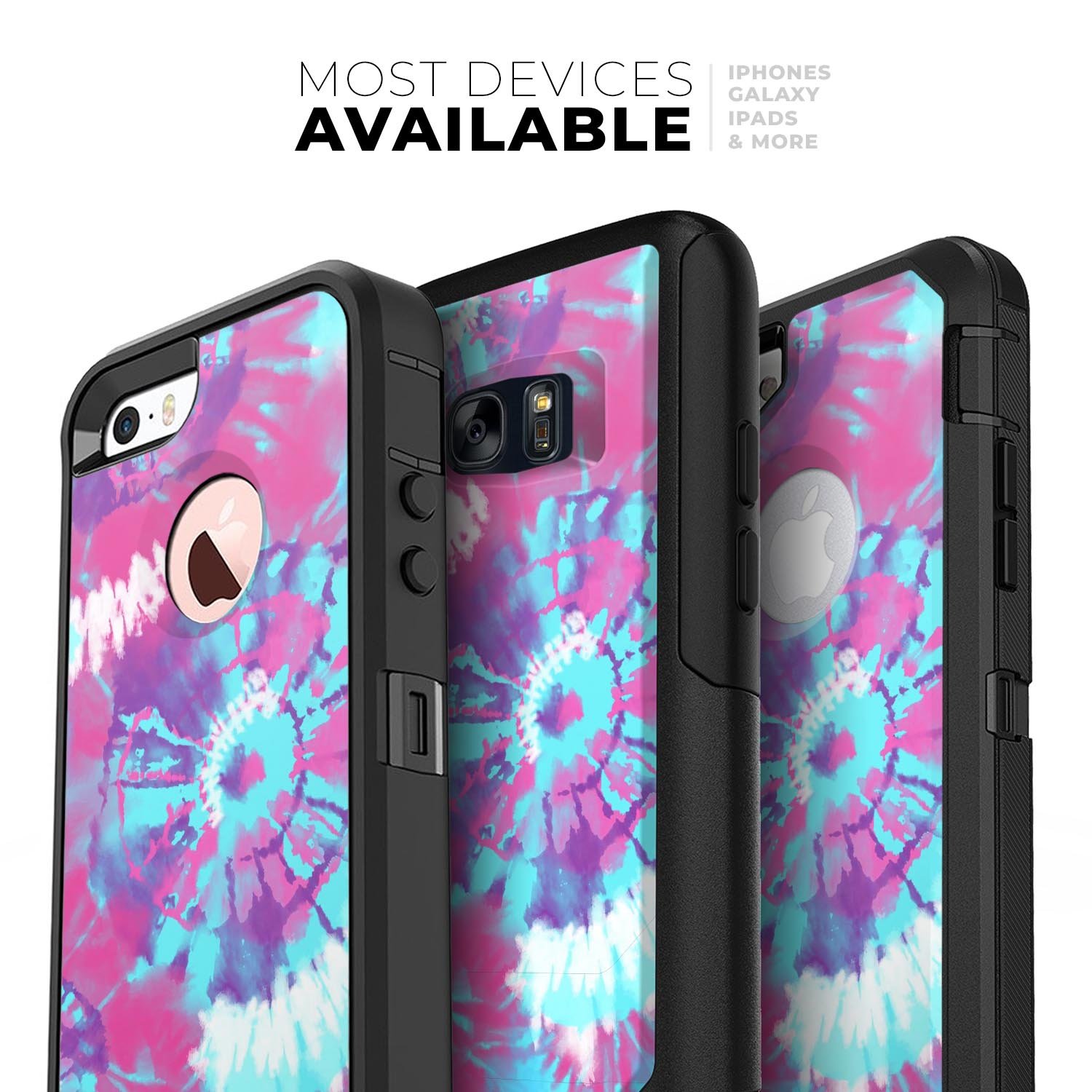 Spiral Tie Dye V5 Skin Kit for iPhone OtterBox Cases featuring vibrant colors and a stylish design.