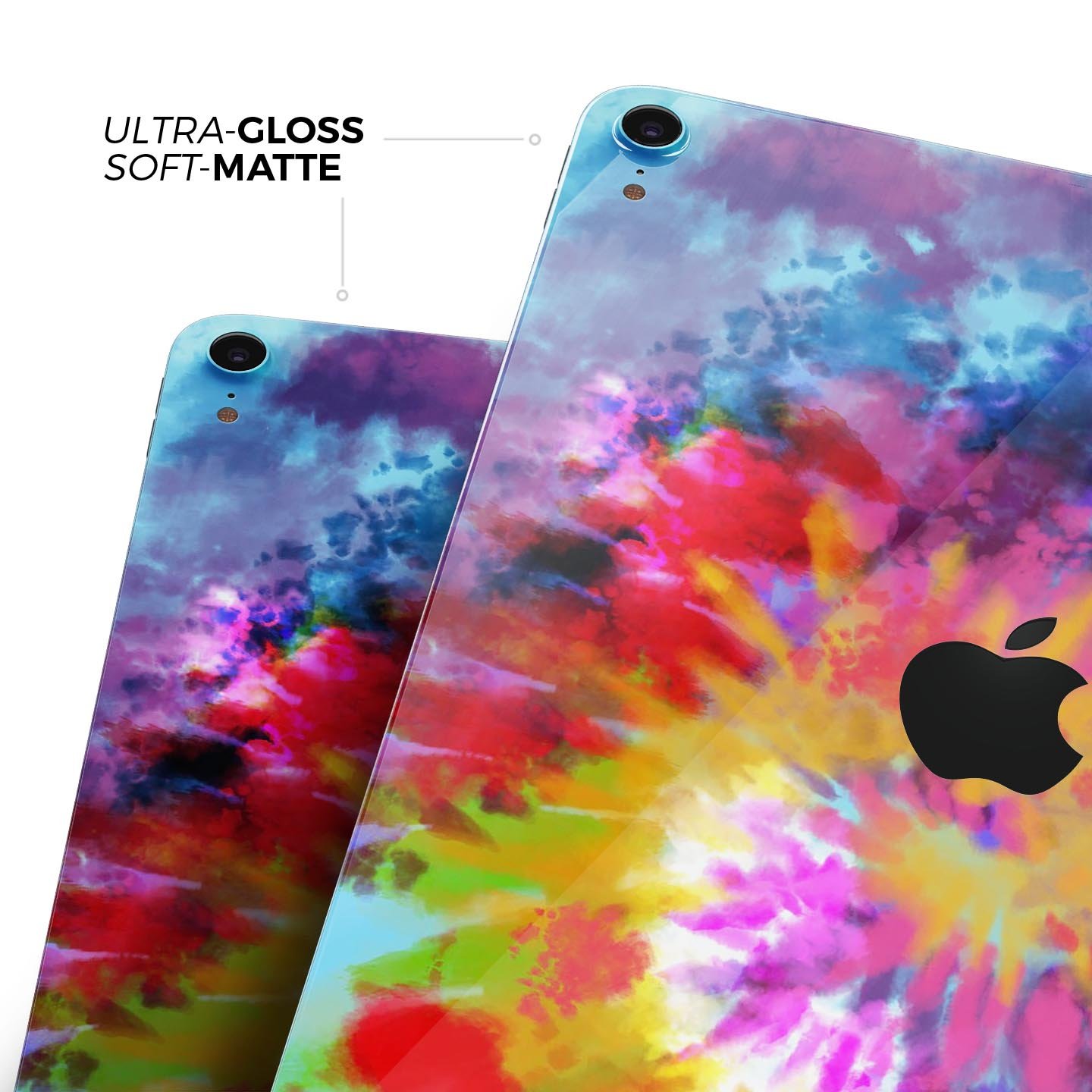 Spiral Tie Dye V8 skin decal for Apple iPad Pro 12.9, showcasing vibrant colors and premium 3M material.