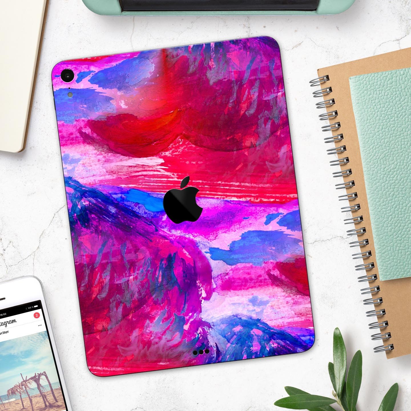 Splatter Blue and Red Oil skin decal for Apple iPad, showcasing vibrant colors and premium design.