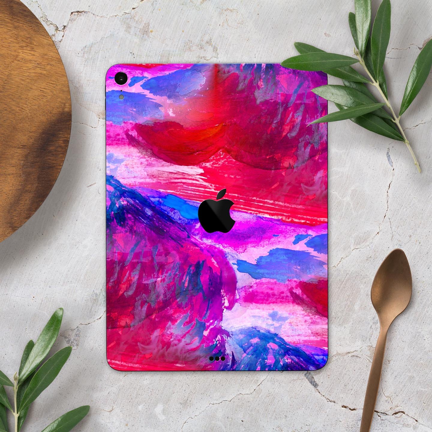 Splatter Blue and Red Oil skin decal for Apple iPad, showcasing vibrant colors and premium design.