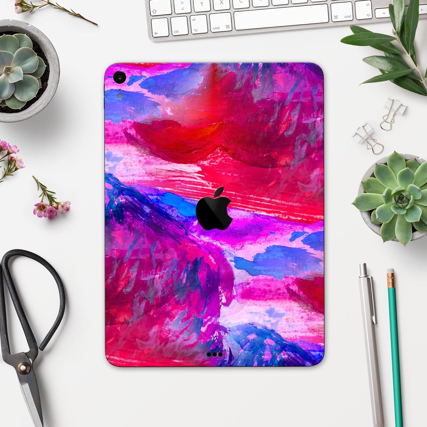 Splatter Blue and Red Oil skin decal for Apple iPad, showcasing vibrant colors and premium design.