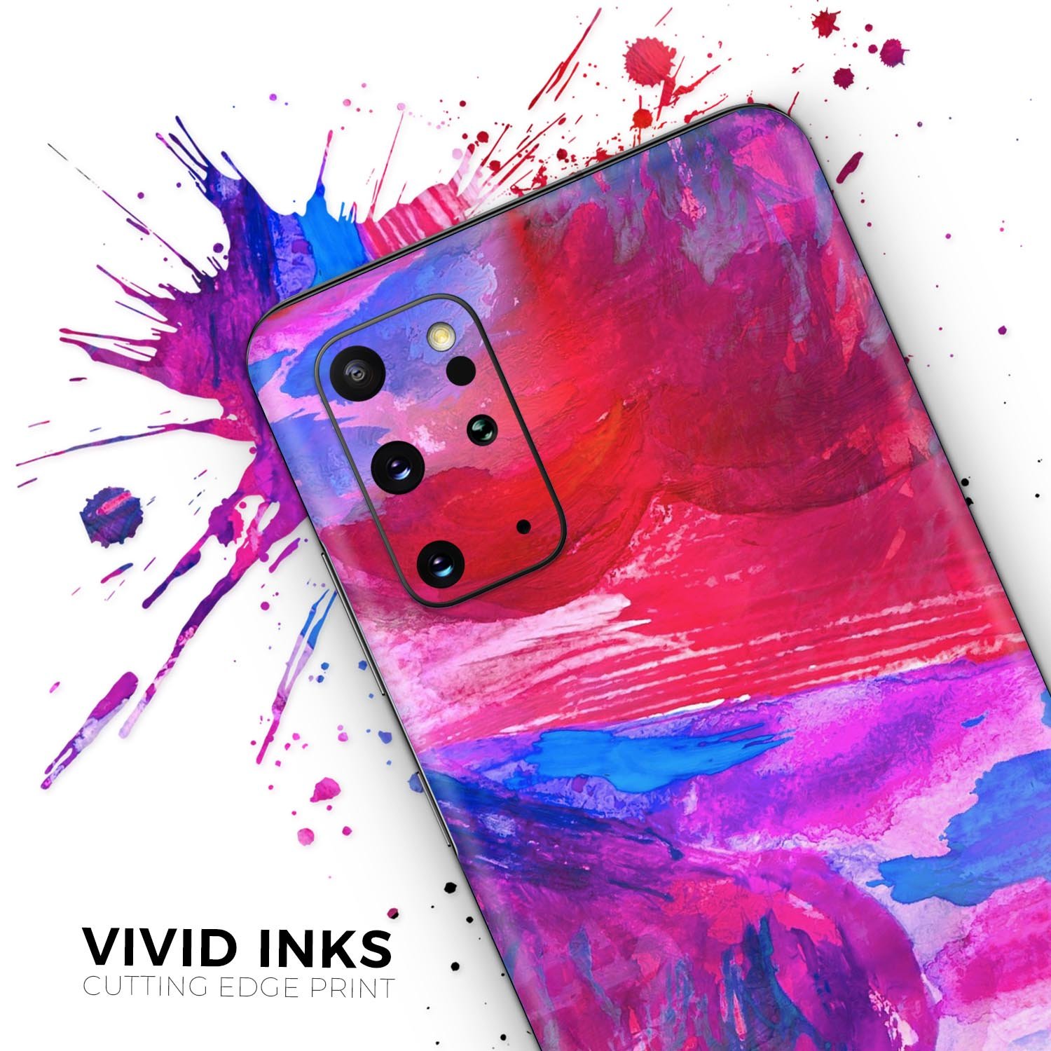 Splatter Blue and Red Oil Skin-Kit for Samsung Galaxy S-Series, showcasing vibrant colors and a sleek design.