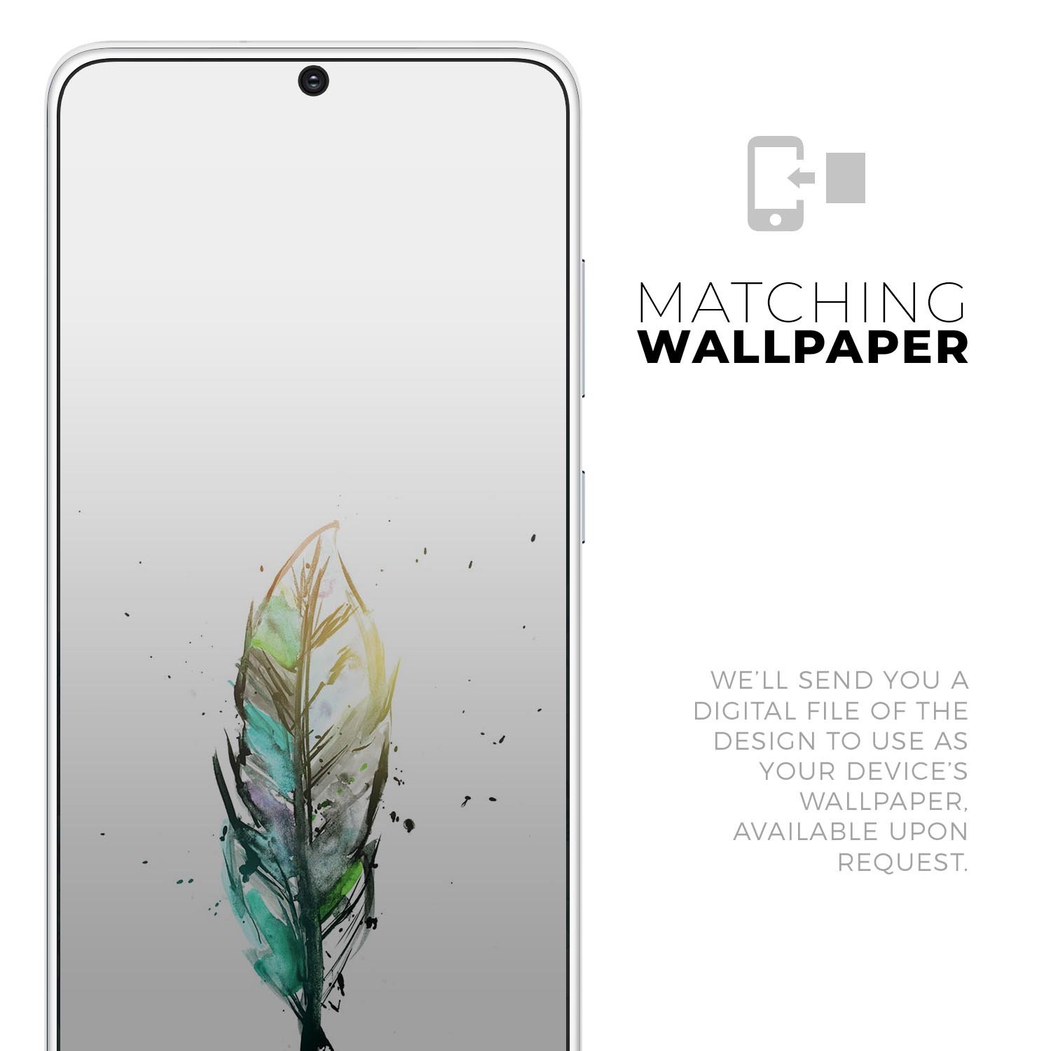 Splatter Watercolor Feather Skin-Kit for Samsung Galaxy S20, showcasing vibrant colors and unique design.