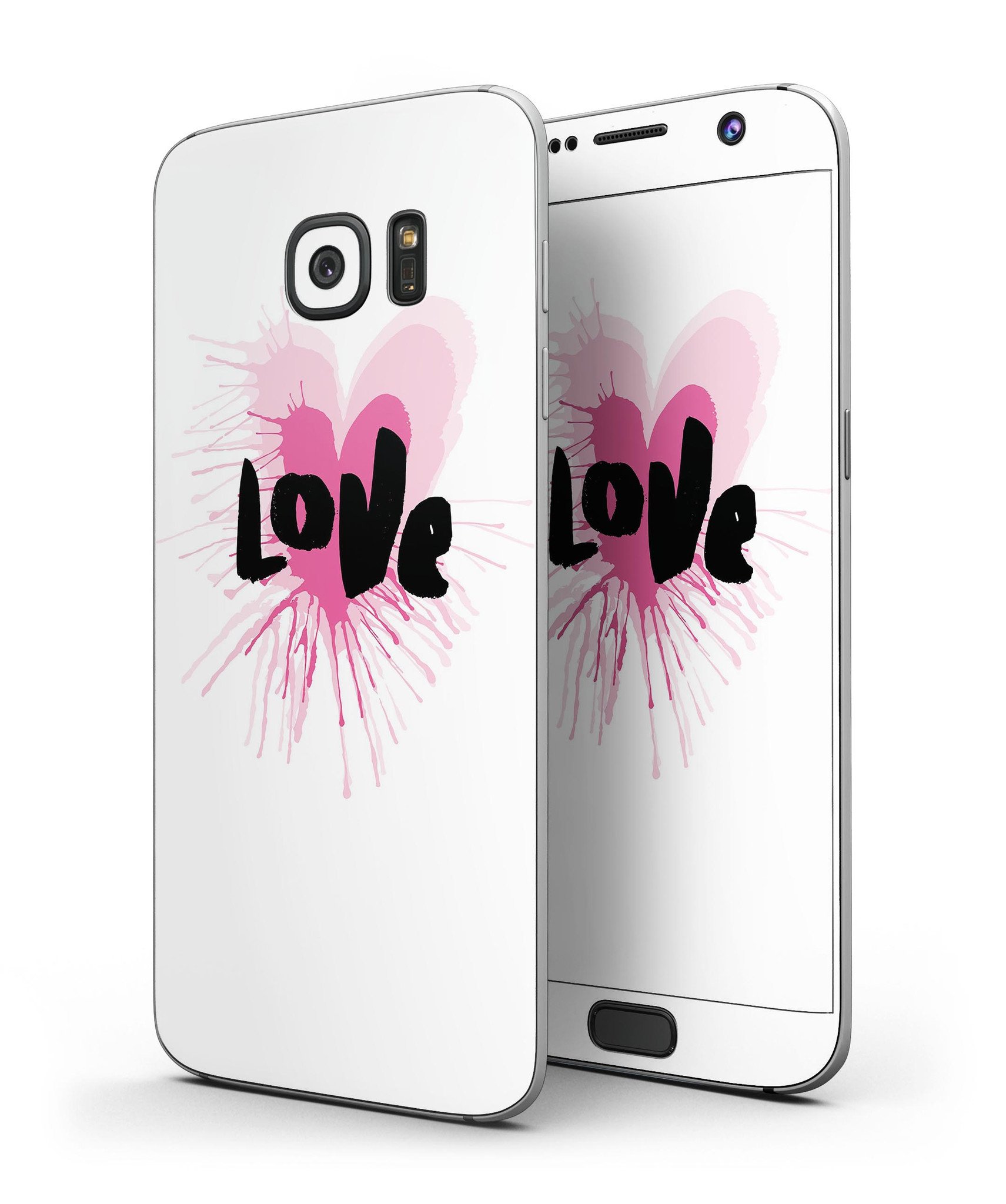 Splattered Pink Love Full Body Skin-Kit for Samsung Galaxy S7, showcasing vibrant colors and artistic splatter design.