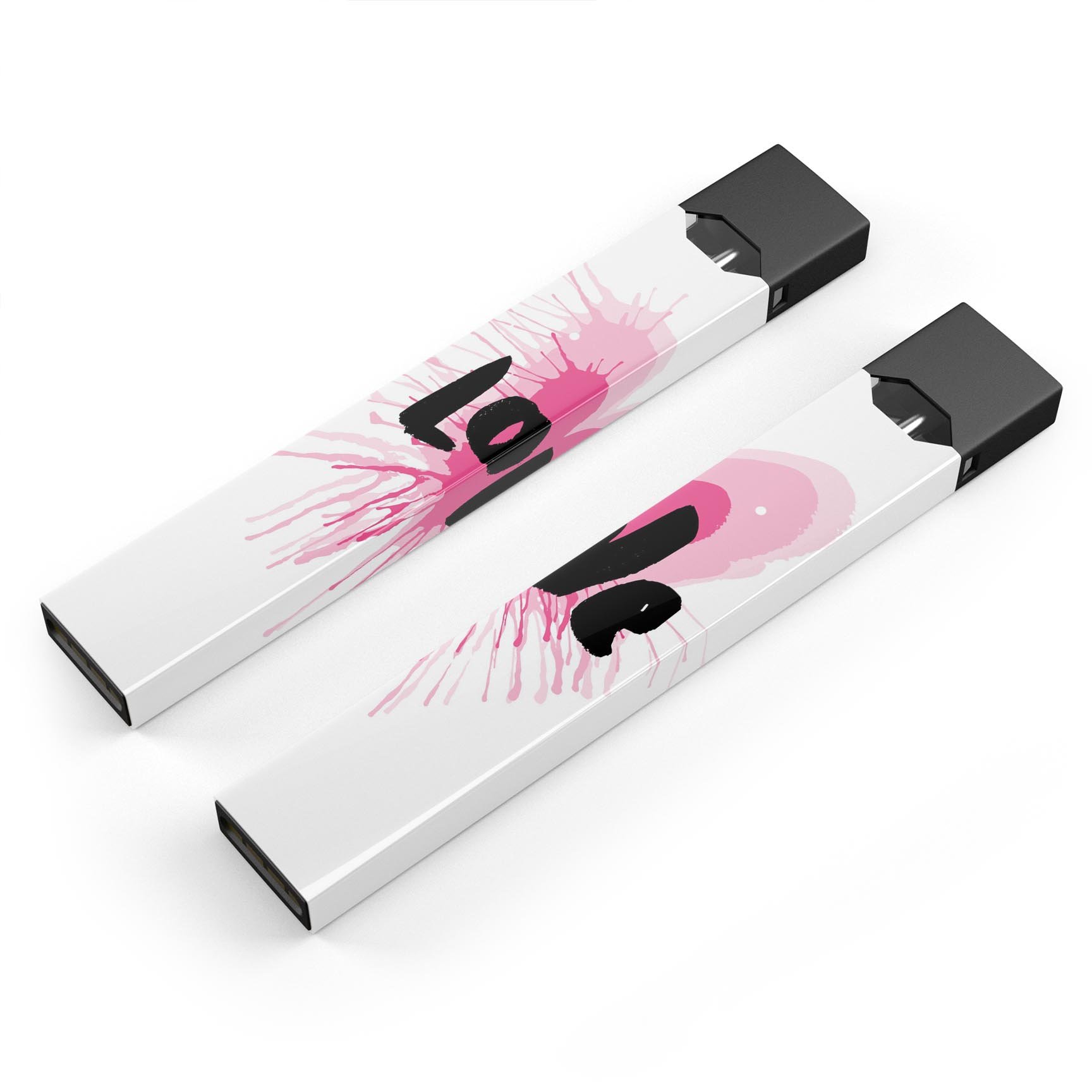 Splattered Pink Love premium decal skin-wrap sticker designed for JUUL vaping device, showcasing vibrant colors and precise cut.