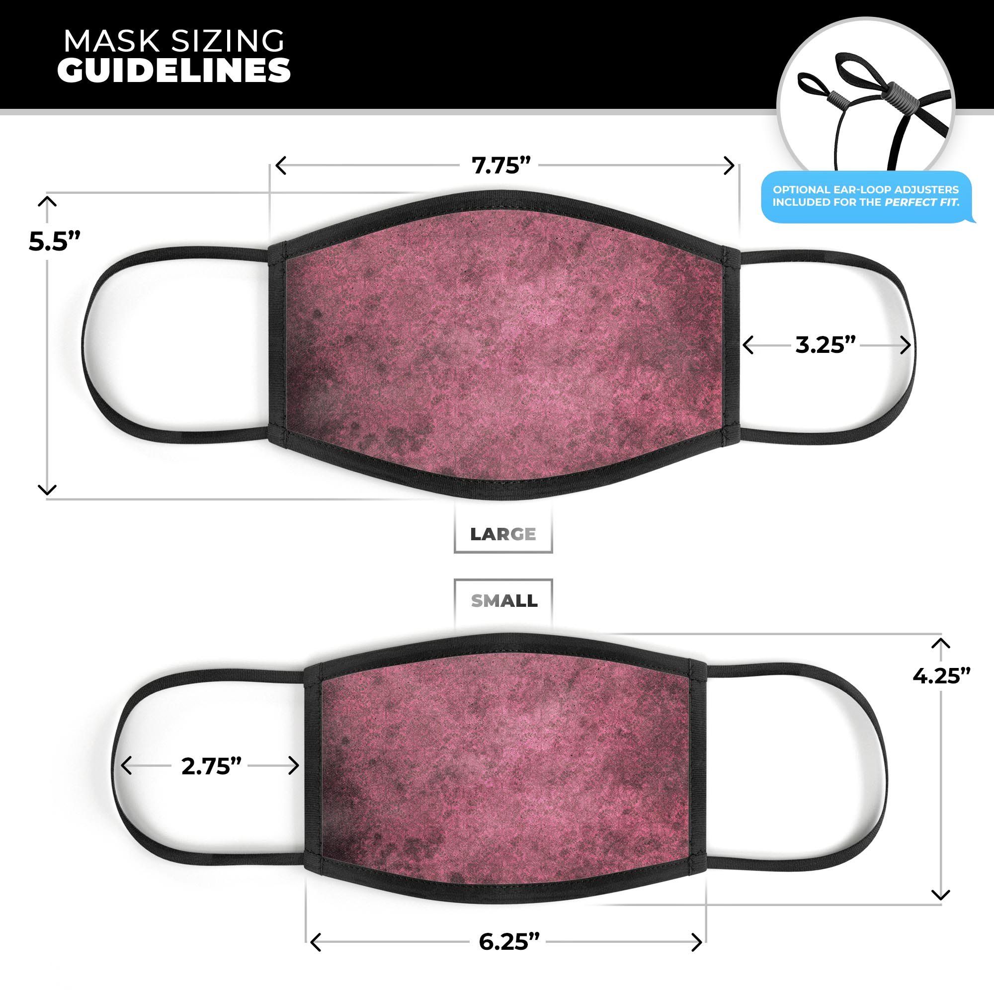 Splotched Maroon Pattern mouth cover, showcasing adjustable ear loops and soft cotton interior, perfect for everyday use.