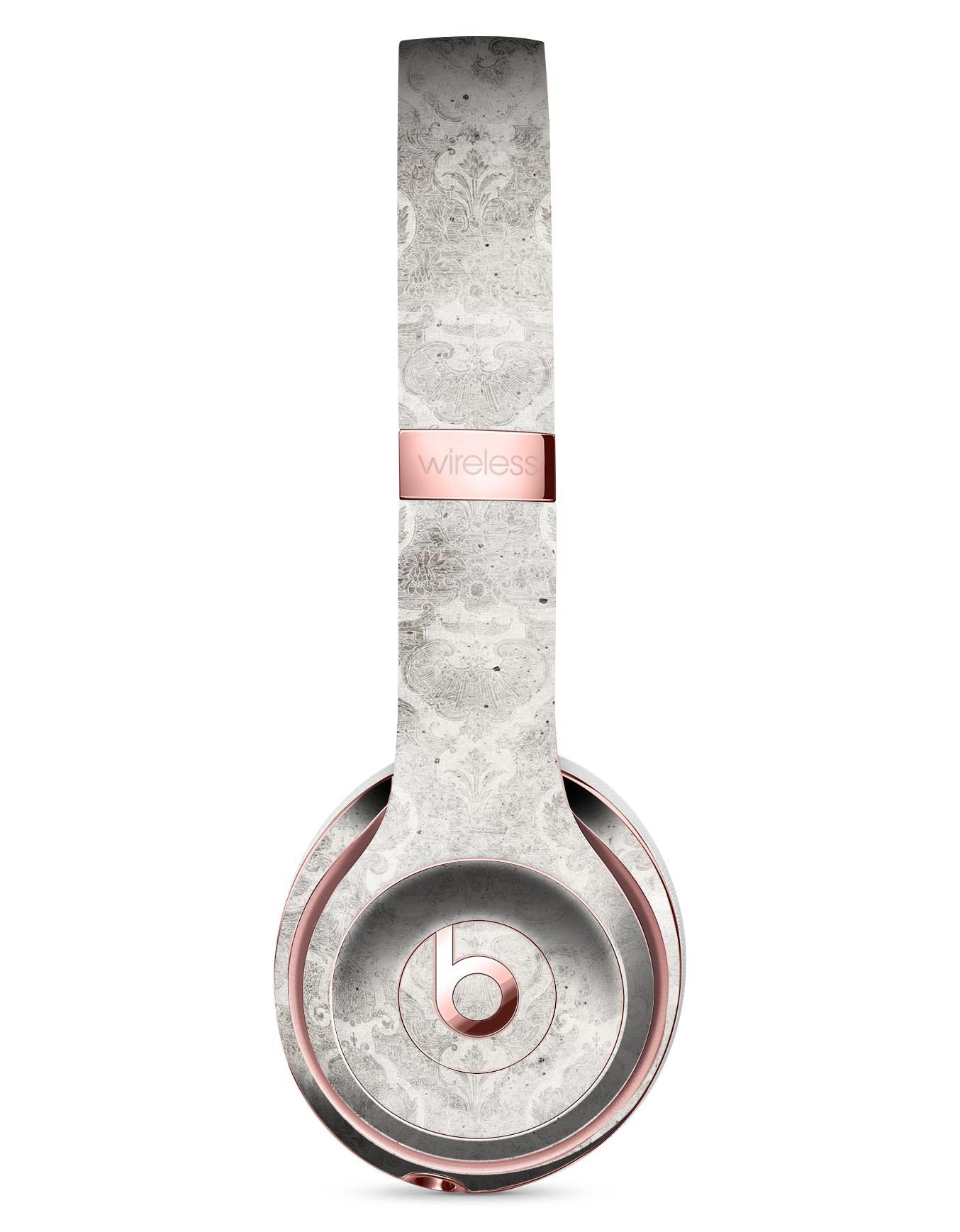 Stained Gray Damask Pattern Skin Kit for Beats by Dre Solo 3 Wireless Headphones, showcasing intricate design and premium vinyl material.