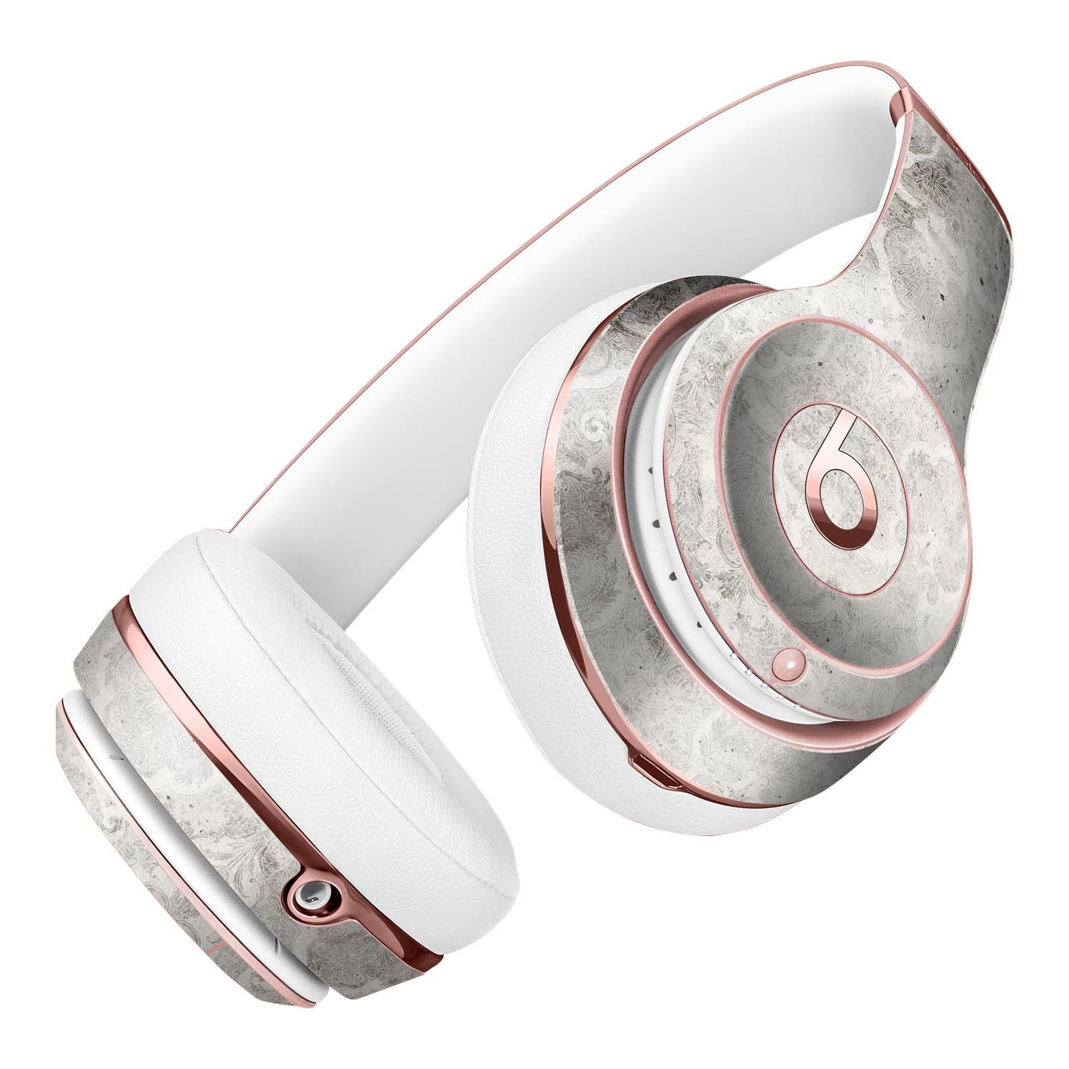 Stained Gray Damask Pattern Skin Kit for Beats by Dre Solo 3 Wireless Headphones, showcasing intricate design and premium vinyl material.