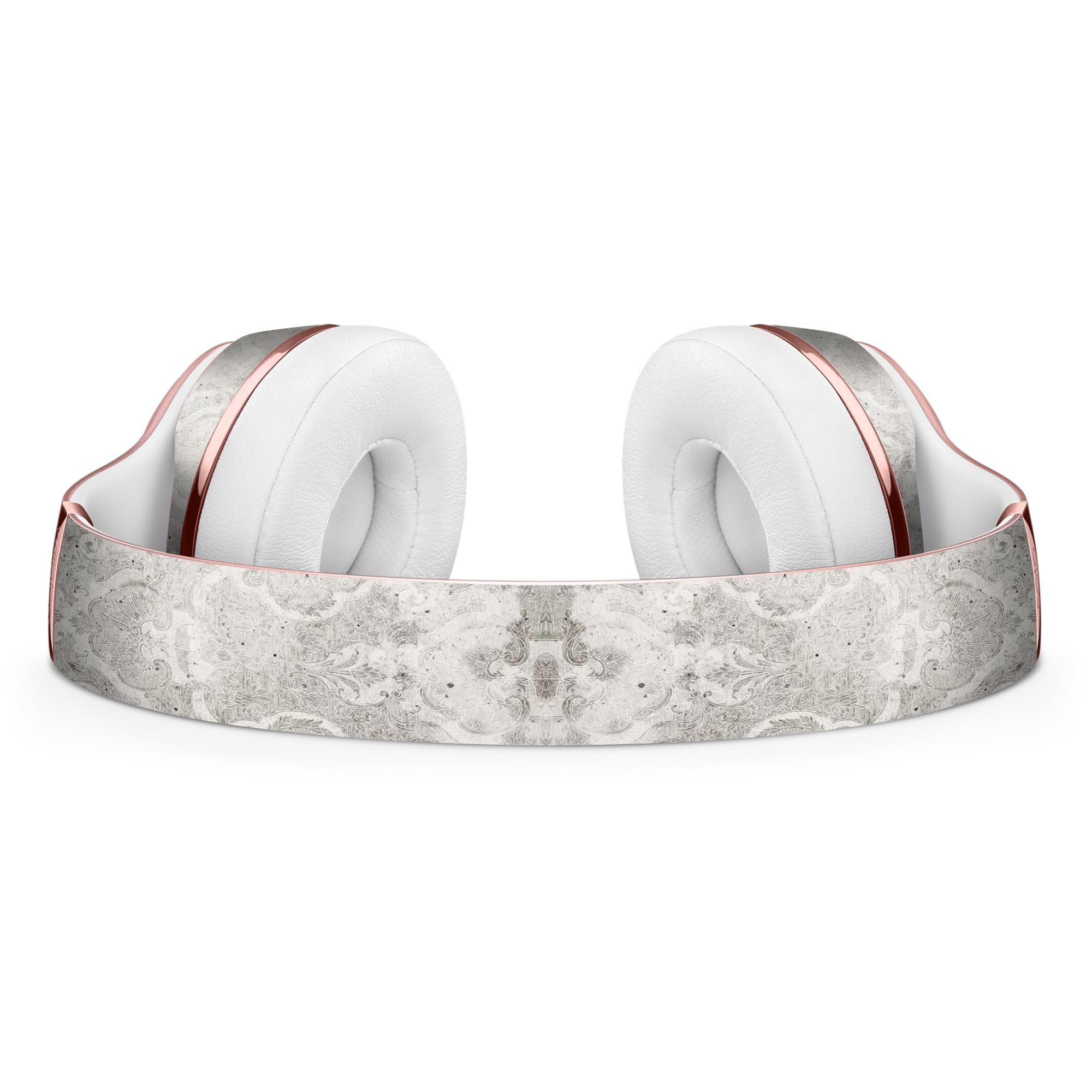 Stained Gray Damask Pattern Skin Kit for Beats by Dre Solo 3 Wireless Headphones, showcasing intricate design and premium vinyl material.