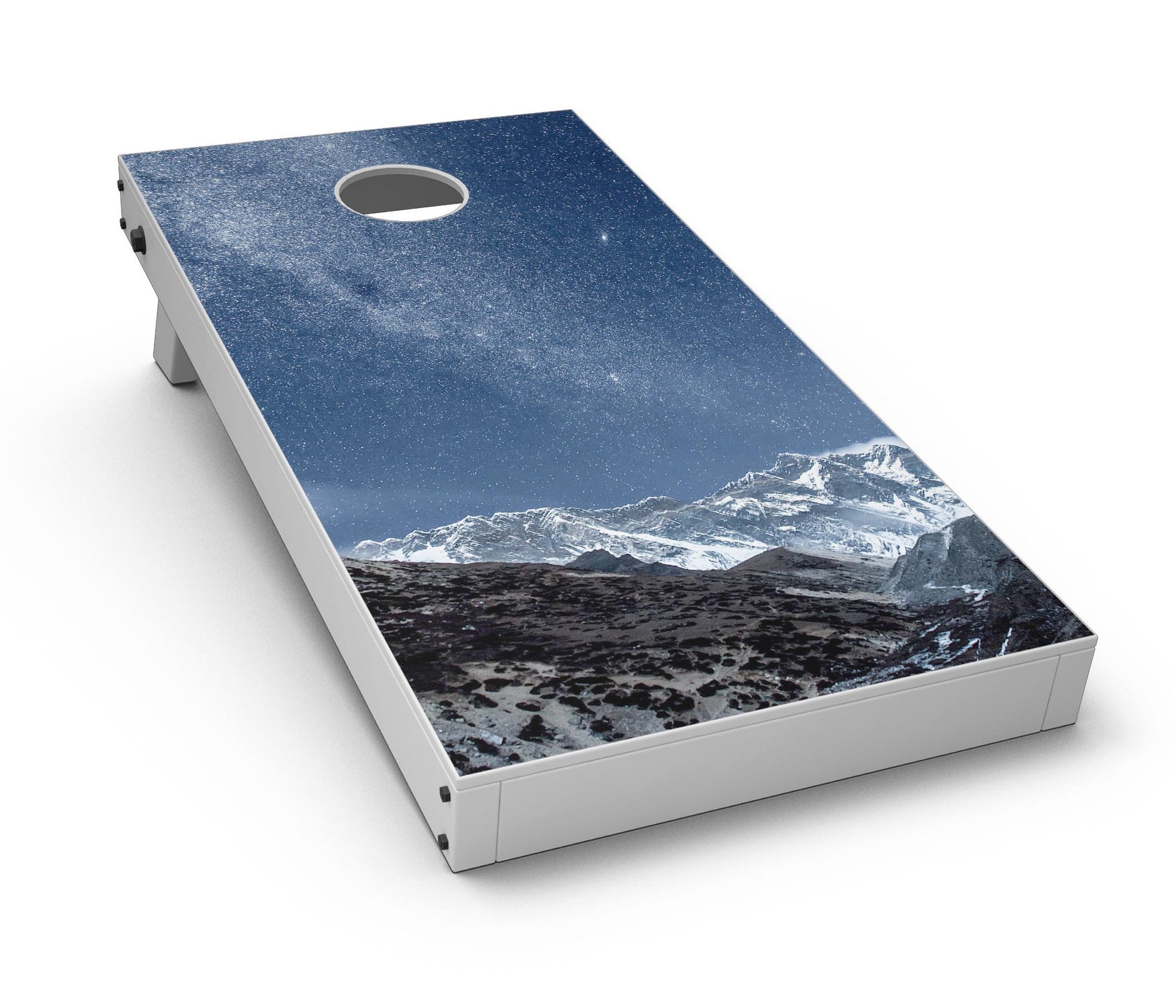 Starry Mountaintop CornHole Board Skin Decal Kit showcasing vibrant colors and intricate design for personalized Cornhole boards.