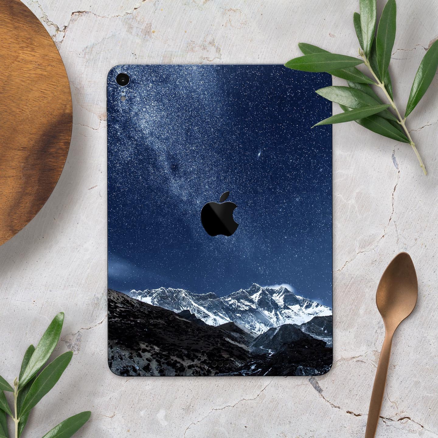 Starry Mountaintop Full Body Skin Decal for Apple iPad Pro, showcasing a beautiful mountain design with premium 3M material.
